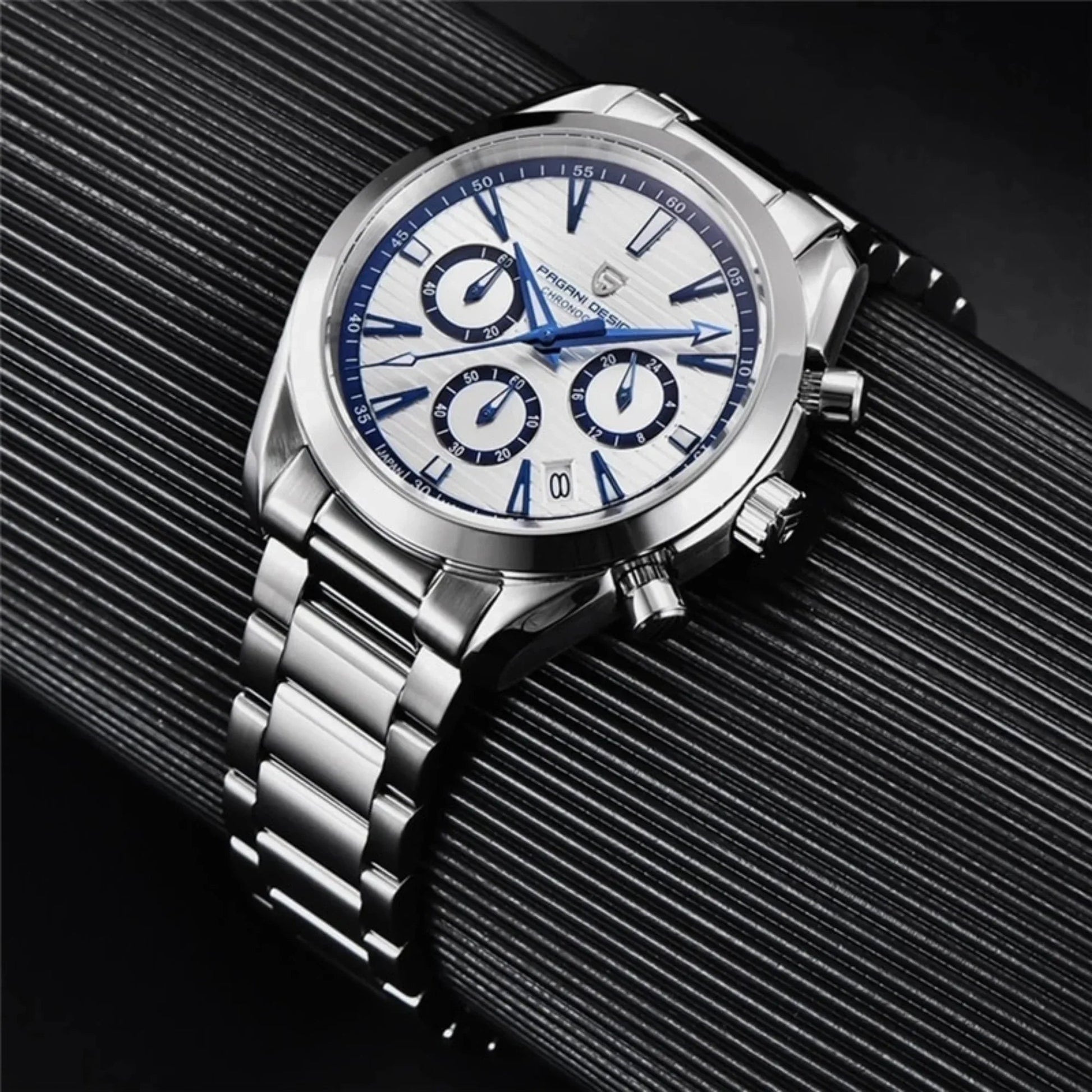 Pagani Design PD-1712 Chronograph Luxury Waterproof Stainless Steel Men's Watch 40MM Watch (Movement Japanese VK63) White Dial - DREAM WATCHES
