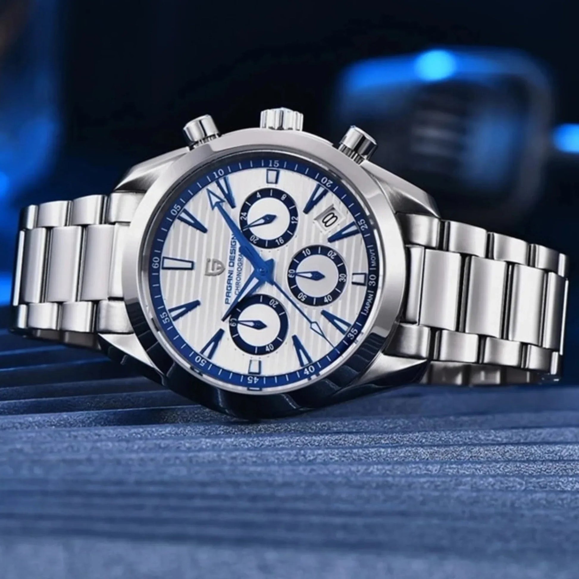 Pagani Design PD-1712 Chronograph Luxury Waterproof Stainless Steel Men's Watch 40MM Watch (Movement Japanese VK63) White Dial - DREAM WATCHES
