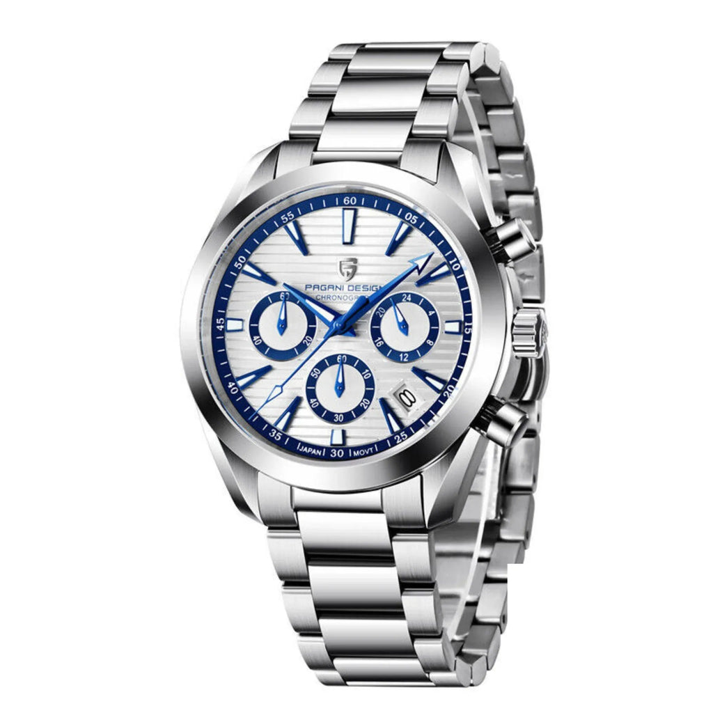 Pagani Design PD-1712 Chronograph Luxury Waterproof Stainless Steel Men's Watch 40MM Watch (Movement Japanese VK63) White Dial - DREAM WATCHES