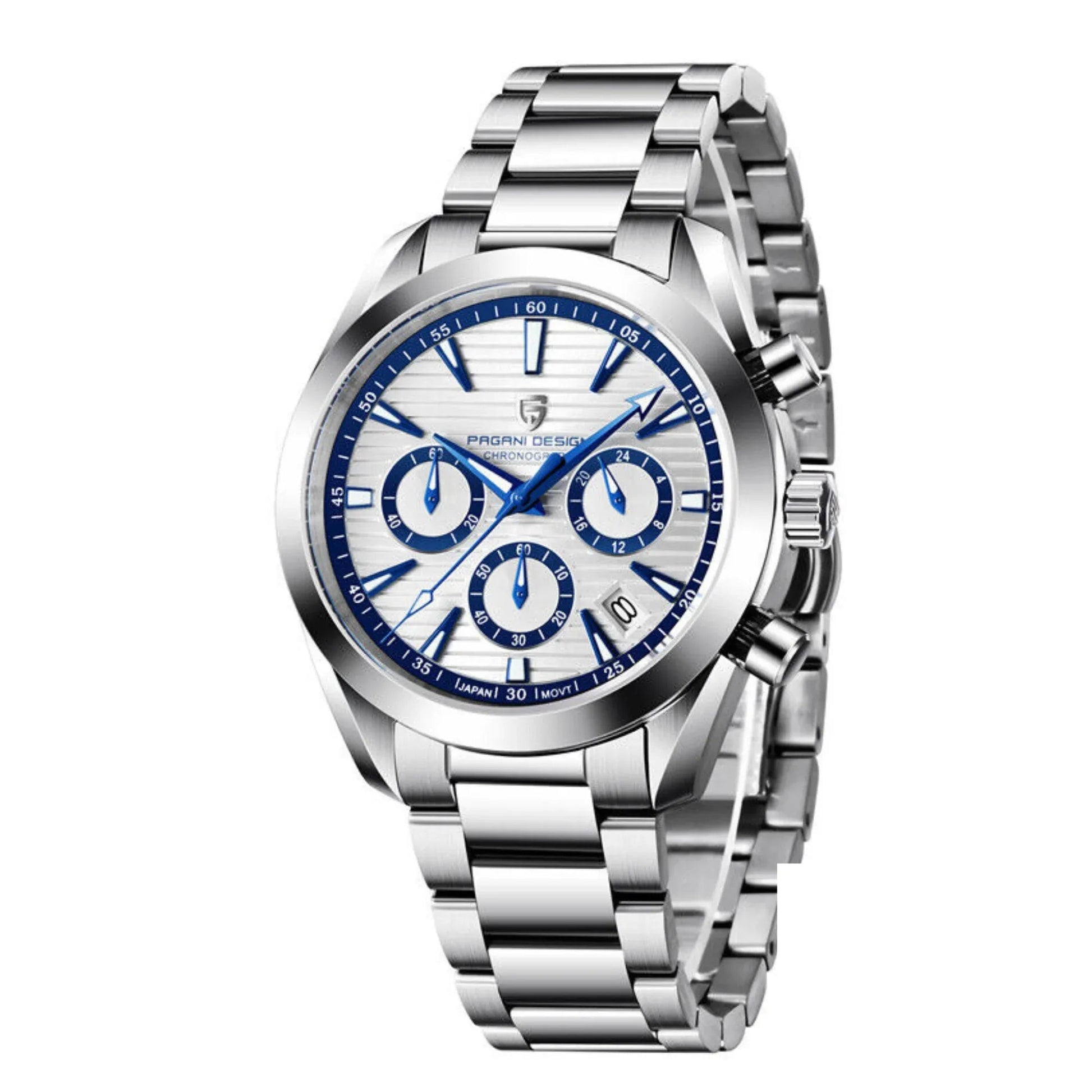 Pagani Design PD-1712 Chronograph Luxury Waterproof Stainless Steel Men's Watch 40MM Watch (Movement Japanese VK63) White Dial - DREAM WATCHES