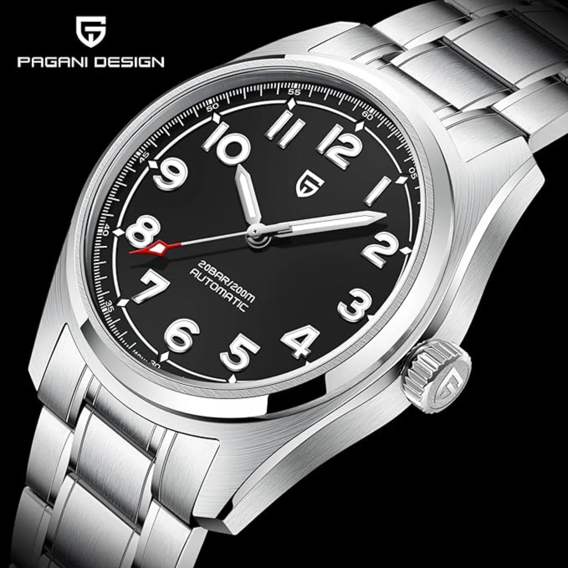 Pagani Design PD-1717 38 MM (Japan NH35A Automatic Movement) AR Coating Mechanical Watch Stainless Steel Watch Spirit Pilot Homage V2- Black - DREAM WATCHES