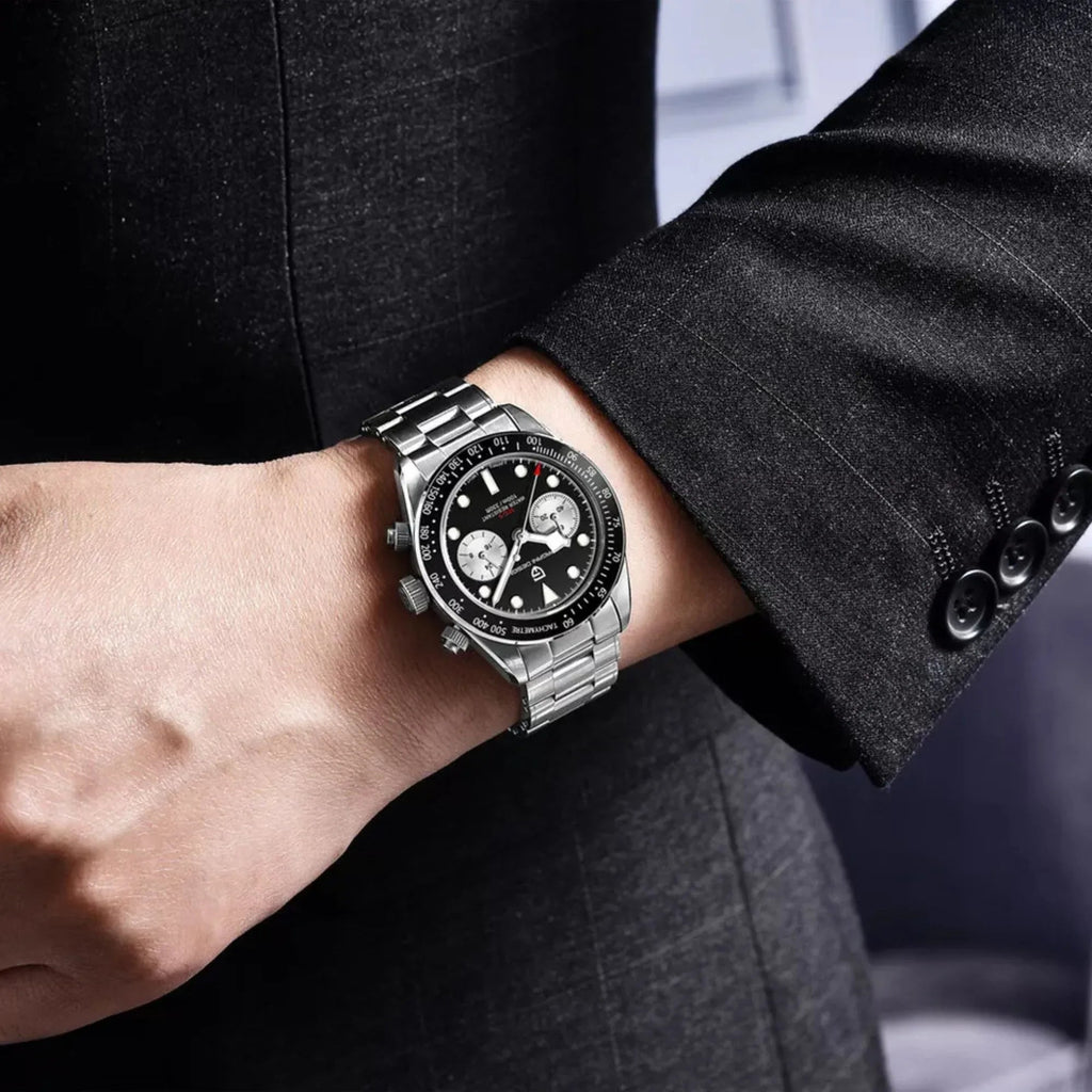 Pagani Design PD-1718 Chrono Panda Men's 39.5MM 100M Waterproof Chronograph Japanese VK64 Meca-Quartz Movement - Pink Dial - DREAM WATCHES