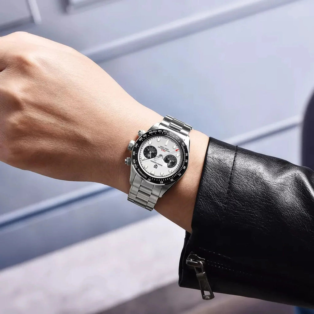 Pagani Design PD-1718 Chrono Panda Men's 39.5MM 100M Waterproof Chronograph Japanese VK64 Meca-Quartz Movement - Pink Dial - DREAM WATCHES