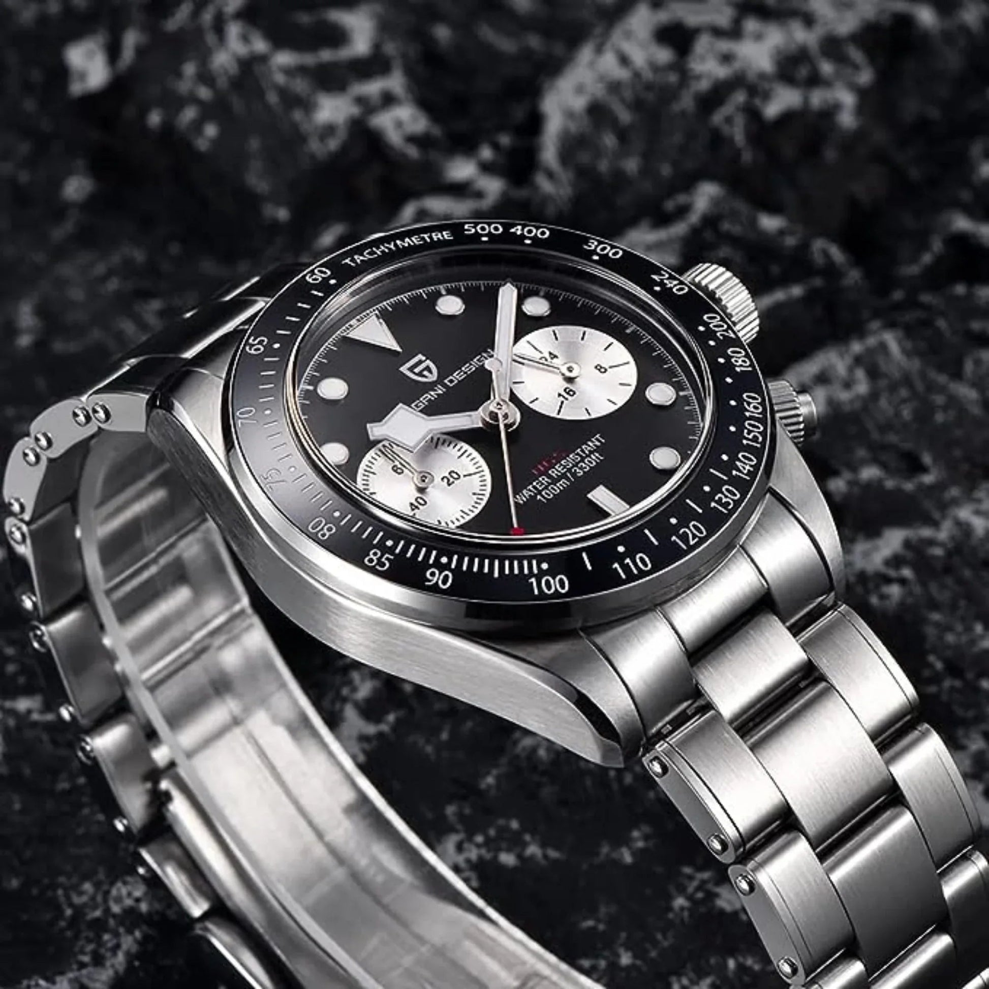 Pagani Design PD-1718 Panda Dial Men's Chronograph Watches Japan VK64 Movement Stainless Steel 100M Waterproof Men Fashion Casual Watch - Black Dial - DREAM WATCHES