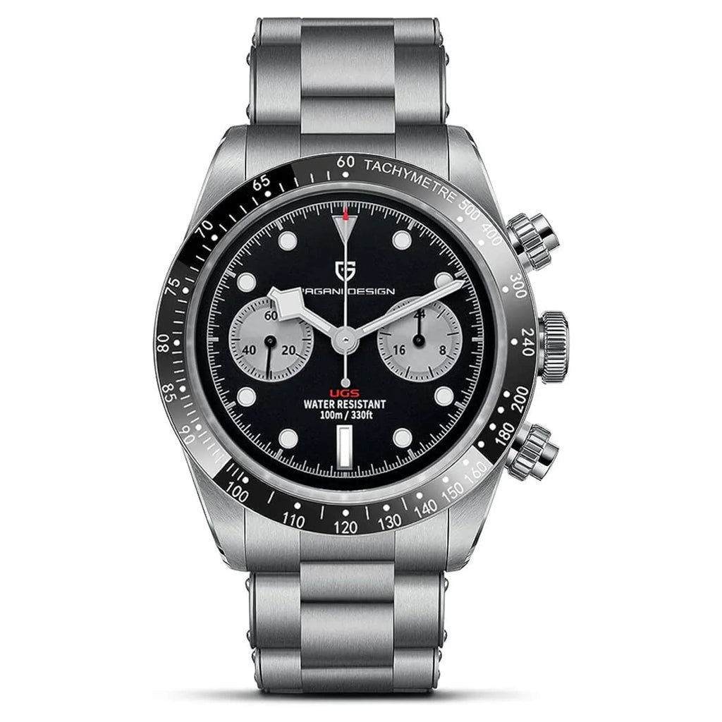 Pagani Design PD-1718 Panda Dial Men's Chronograph Watches Japan VK64 Movement Stainless Steel 100M Waterproof Men Fashion Casual Watch - Black Dial - DREAM WATCHES