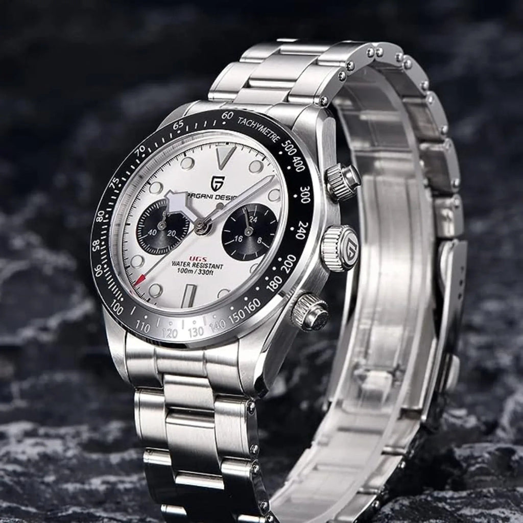 Pagani Design PD-1718 Panda Dial Men's Chronograph Watches Japan VK64 Movement Stainless Steel 100M Waterproof Men Fashion Casual Watch - White Dial - DREAM WATCHES