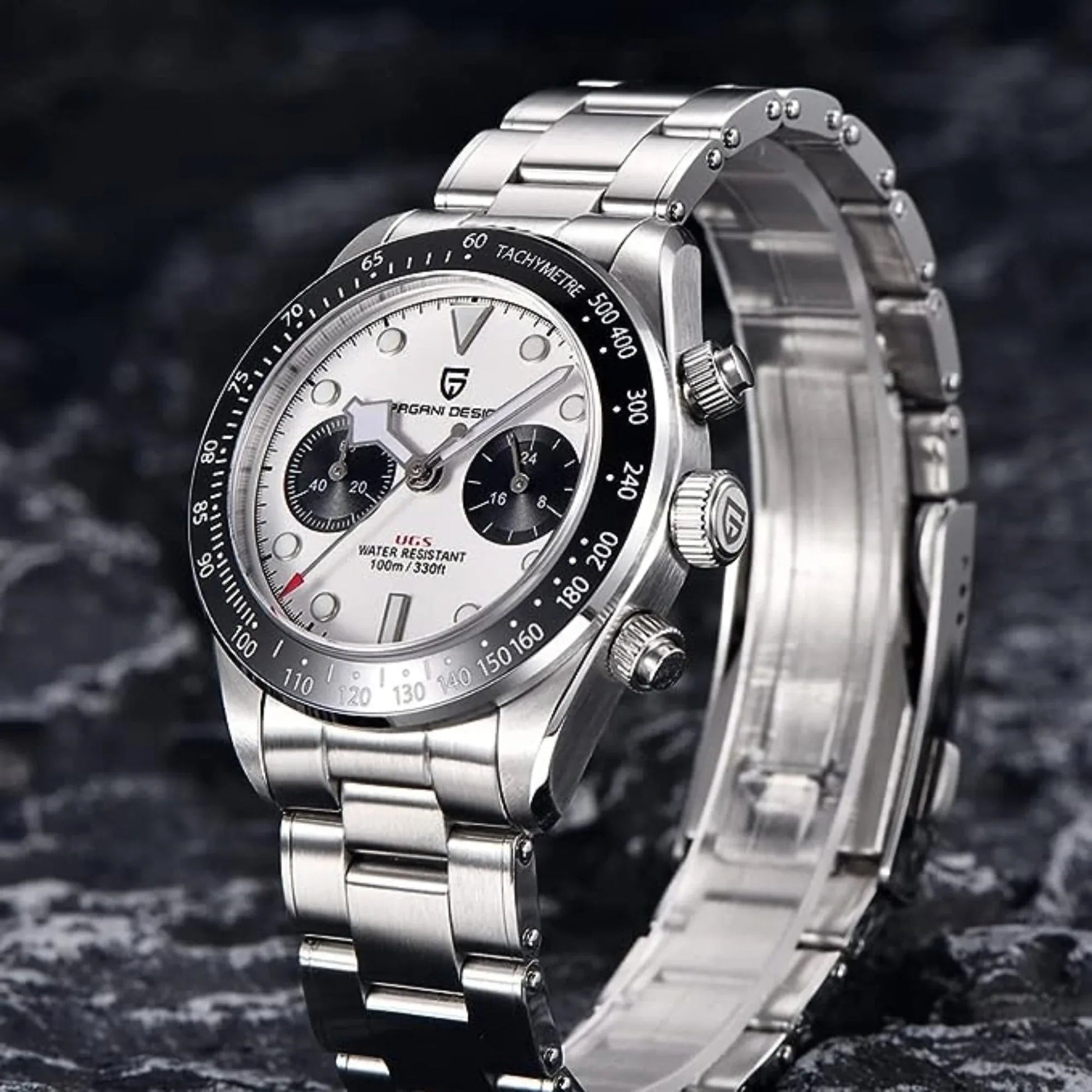 Pagani Design PD-1718 Panda Dial Men's Chronograph Watches Japan VK64 Movement Stainless Steel 100M Waterproof Men Fashion Casual Watch - White Dial - DREAM WATCHES