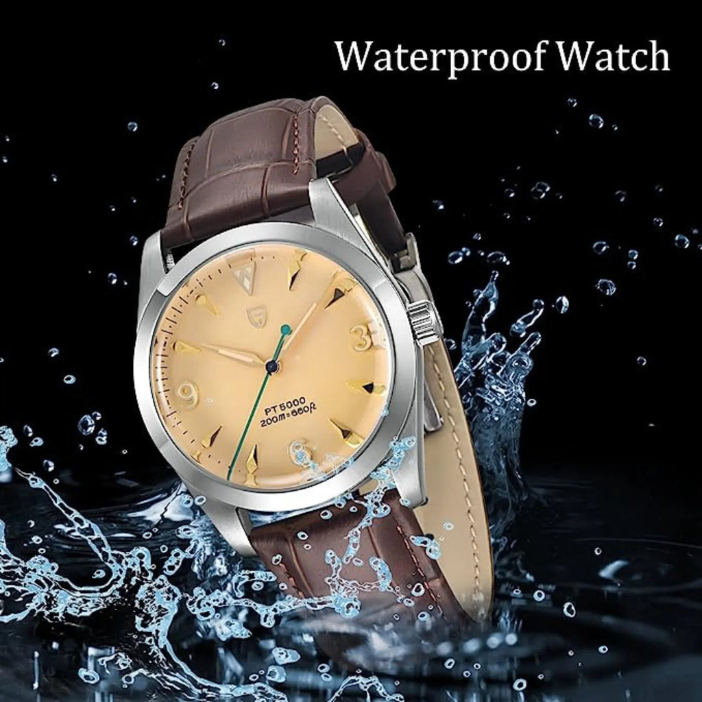 Pagani Design PD-1723 Air King 36 mm 200 m Waterproof PT5000 Automatic Mechanical Watch AR Sapphire crystal Luminous Stainless steel Business Watch - Salmon Dial with Leather Strap - DREAM WATCHES