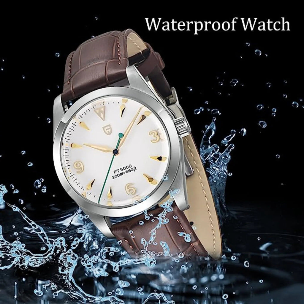 Pagani Design PD-1723 Air King 36 mm 200 m Waterproof PT5000 Automatic Mechanical Watch AR Sapphire crystal Luminous Stainless steel Business Watch - White Dial with Leather Strap - DREAM WATCHES