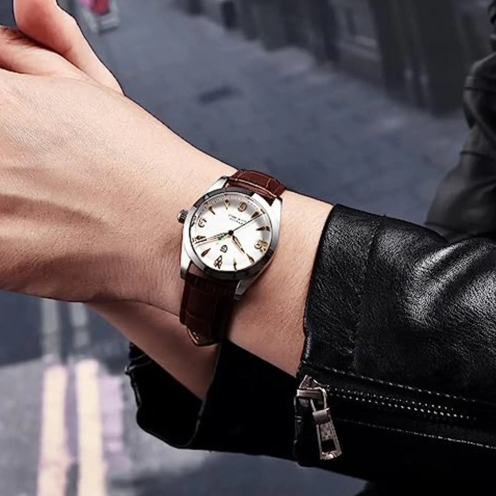 Pagani Design PD-1723 Air King 36 mm 200 m Waterproof PT5000 Automatic Mechanical Watch AR Sapphire crystal Luminous Stainless steel Business Watch - White Dial with Leather Strap - DREAM WATCHES