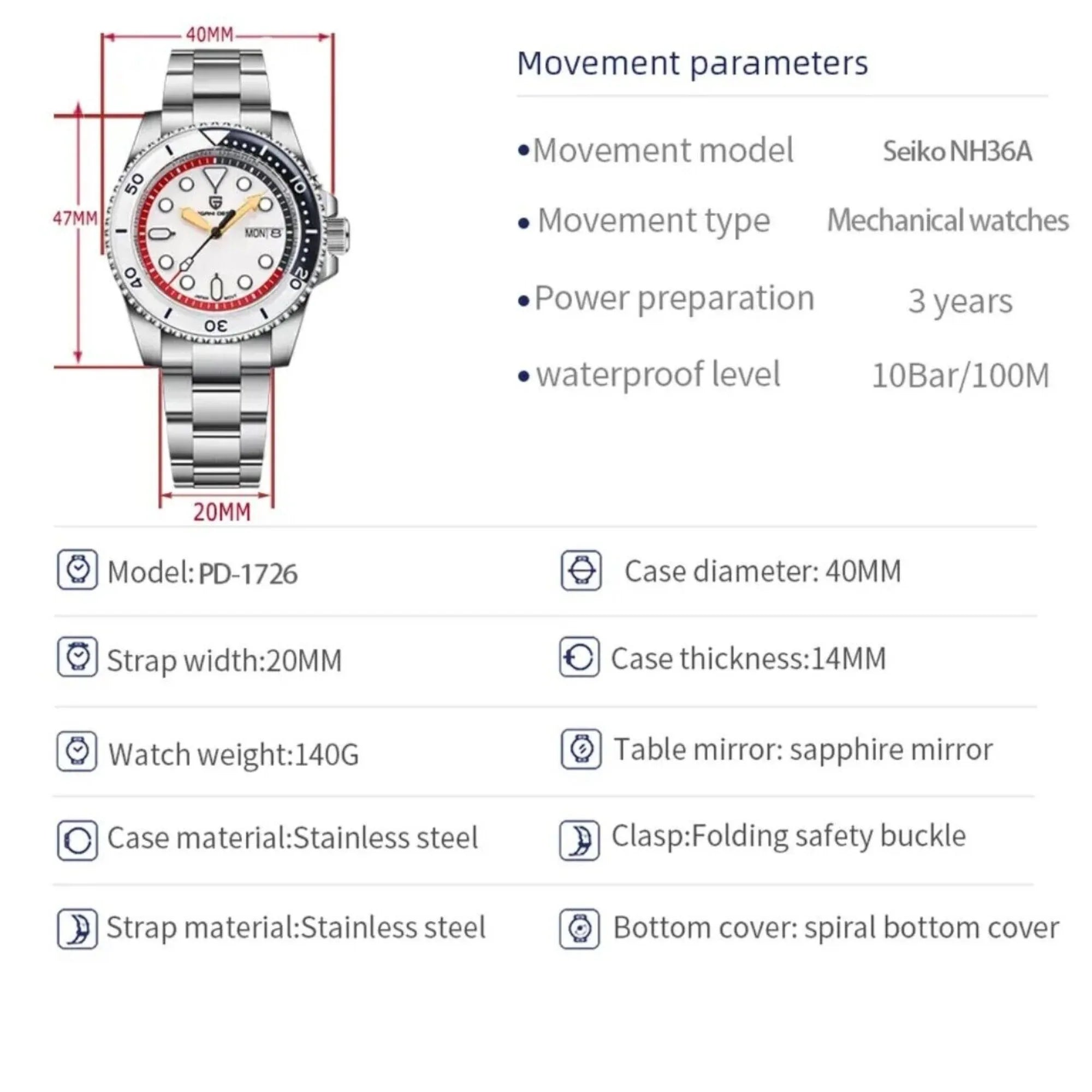 Pagani Design PD- 1726 Men's Automatic Watches Japan NH35 Movement Stainless Steel Band 200M Waterproof Sport Watch - DREAM WATCHES