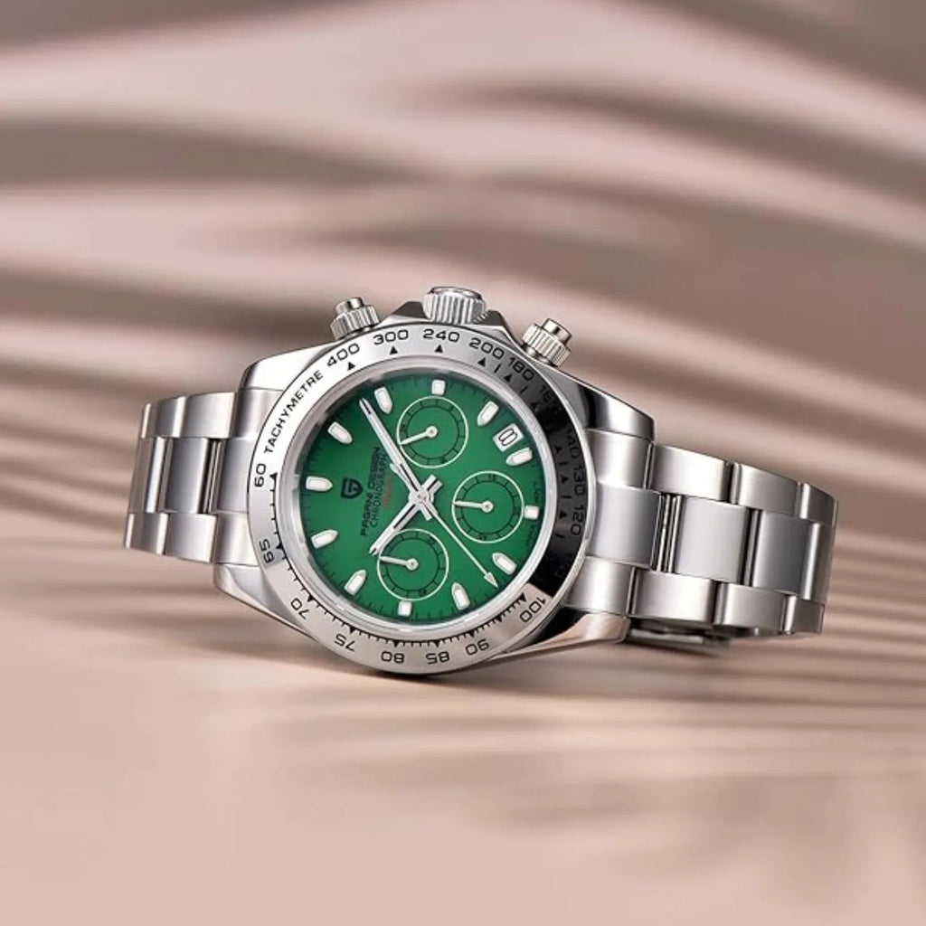 PAGANI DESIGN PD-1727 Men's Waterproof Chronograph Diver with sapphire crystal and Date functionality - Green Dial - DREAM WATCHES