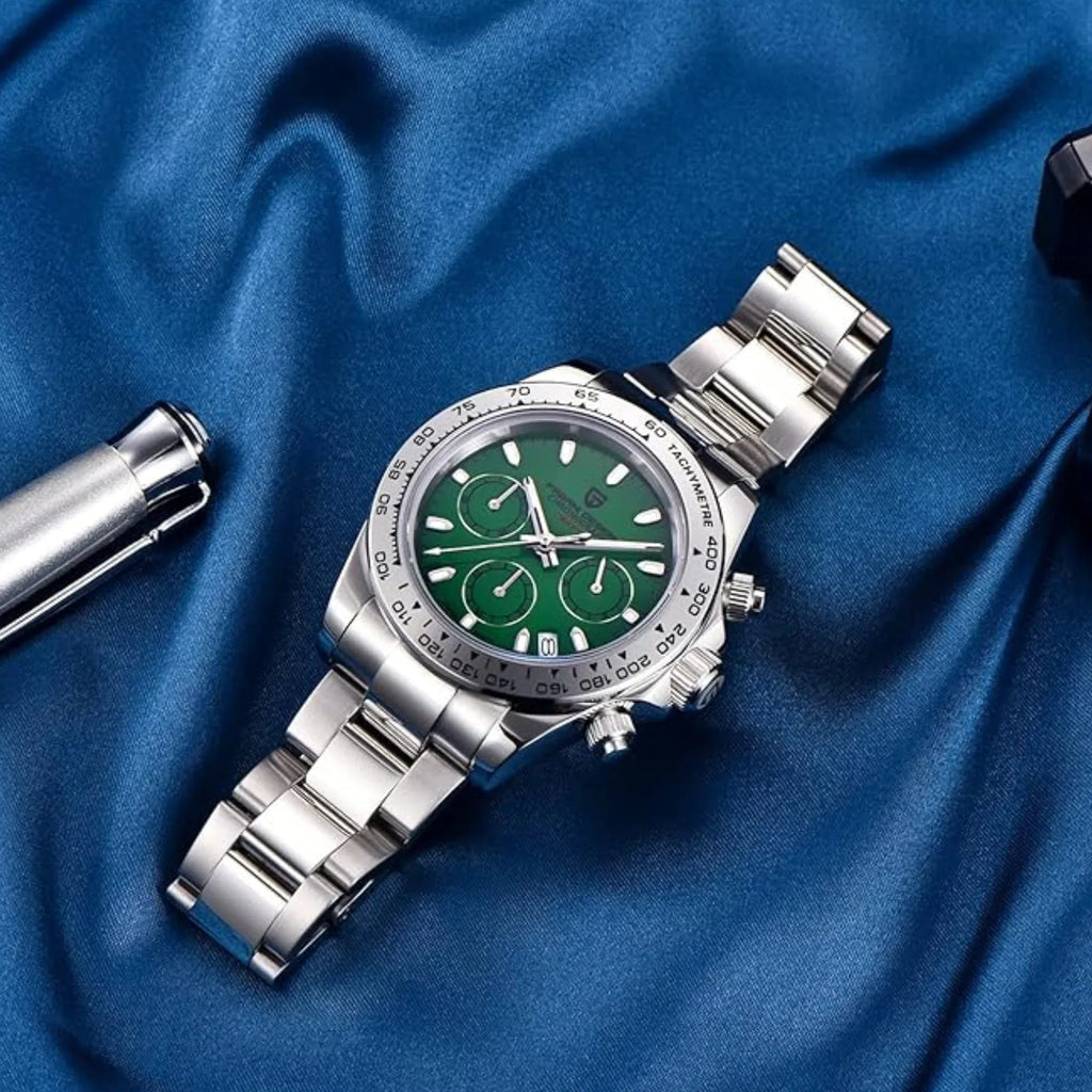PAGANI DESIGN PD-1727 Men's Waterproof Chronograph Diver with sapphire crystal and Date functionality - Green Dial - DREAM WATCHES