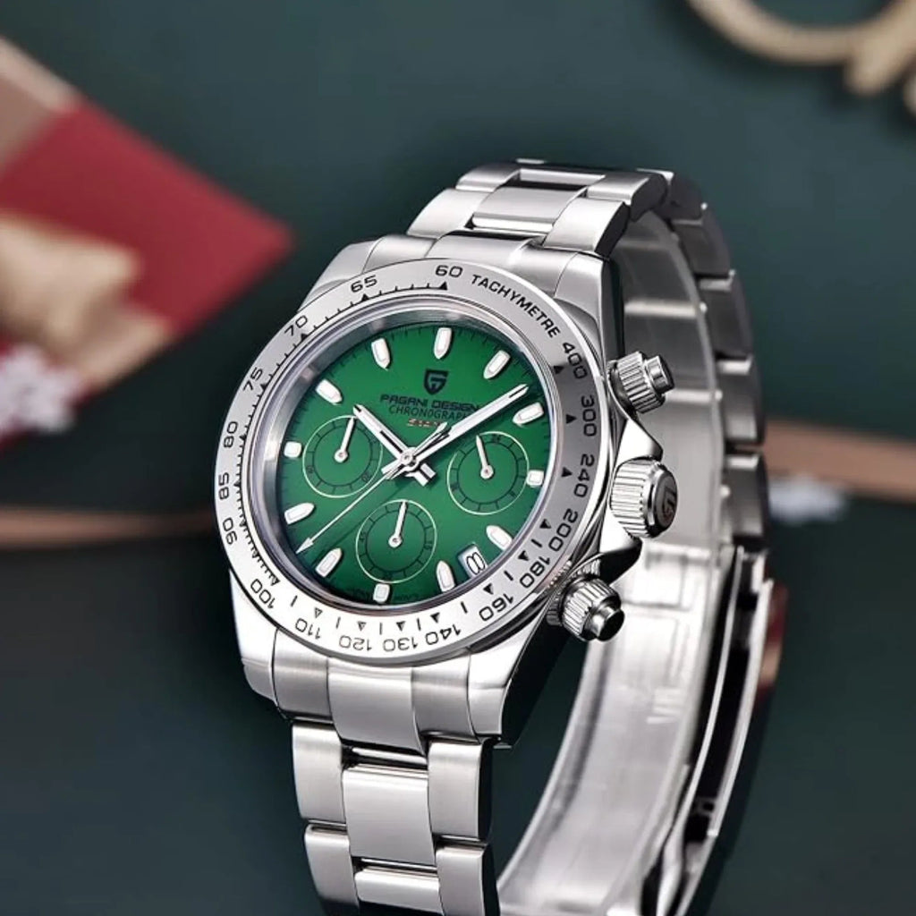 PAGANI DESIGN PD-1727 Men's Waterproof Chronograph Diver with sapphire crystal and Date functionality - Green Dial - DREAM WATCHES