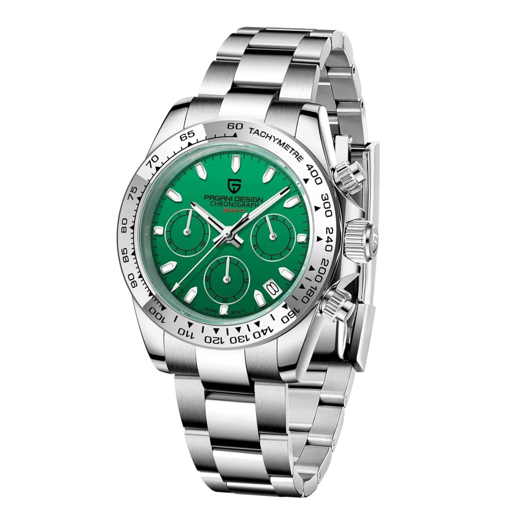 PAGANI DESIGN PD-1727 Men's Waterproof Chronograph Diver with sapphire crystal and Date functionality - Green Dial - DREAM WATCHES