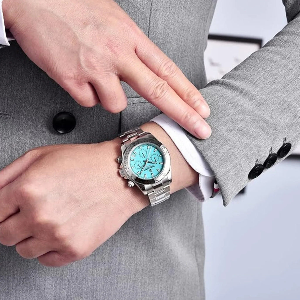 PAGANI DESIGN PD-1727 Men's Waterproof Chronograph Diver with sapphire crystal and Date functionality - Ice Blue Dial - DREAM WATCHES