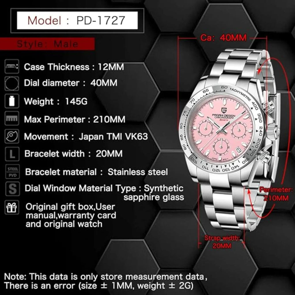 PAGANI DESIGN PD-1727 Men's Waterproof Chronograph Diver with sapphire crystal and Date functionality - Peach Dial - DREAM WATCHES