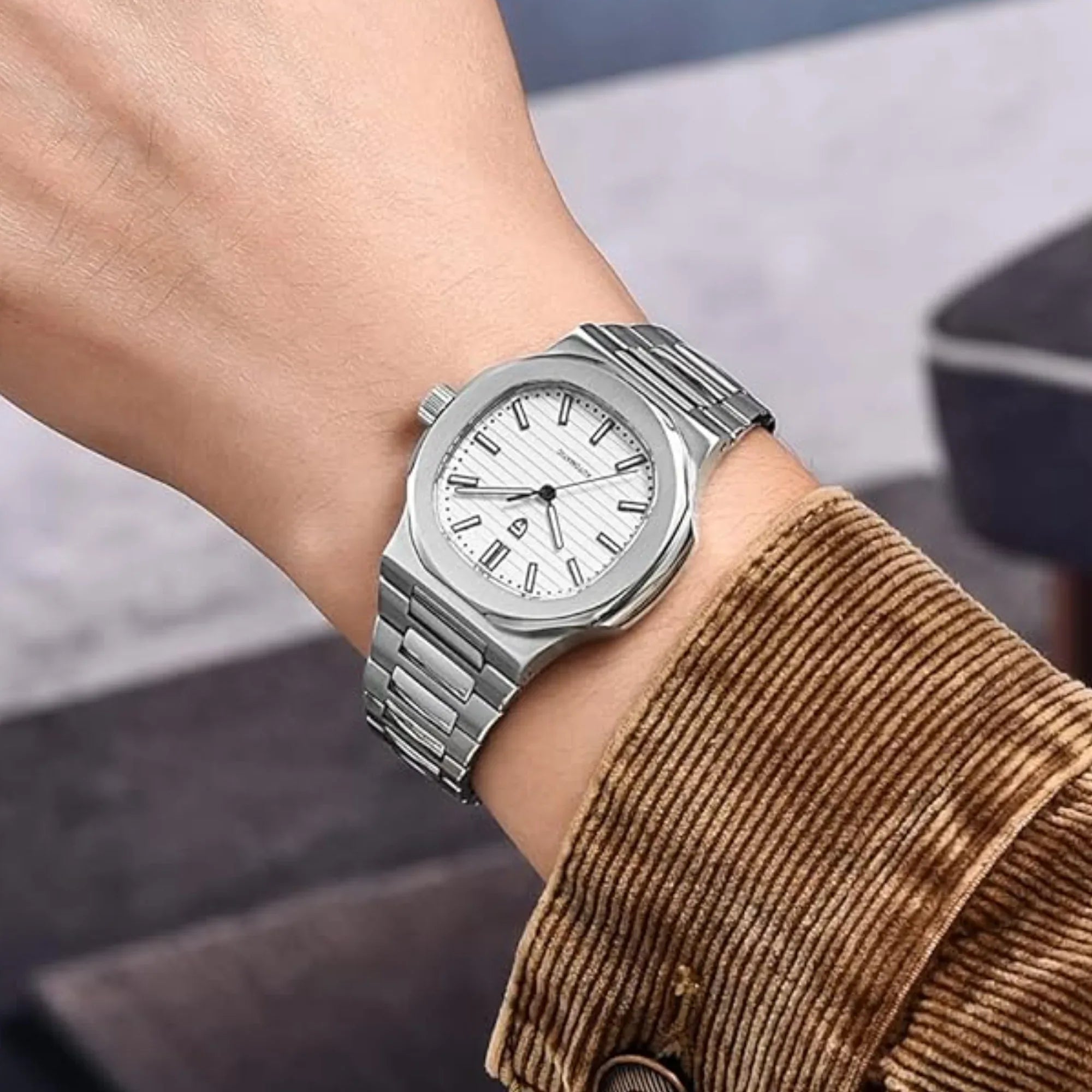 Pagani Design PD-1728 Nautilus Homage Automatic Movement (ST6) | Stainless Steel Dial Men's 40MM Watch | White Dial - DREAM WATCHES