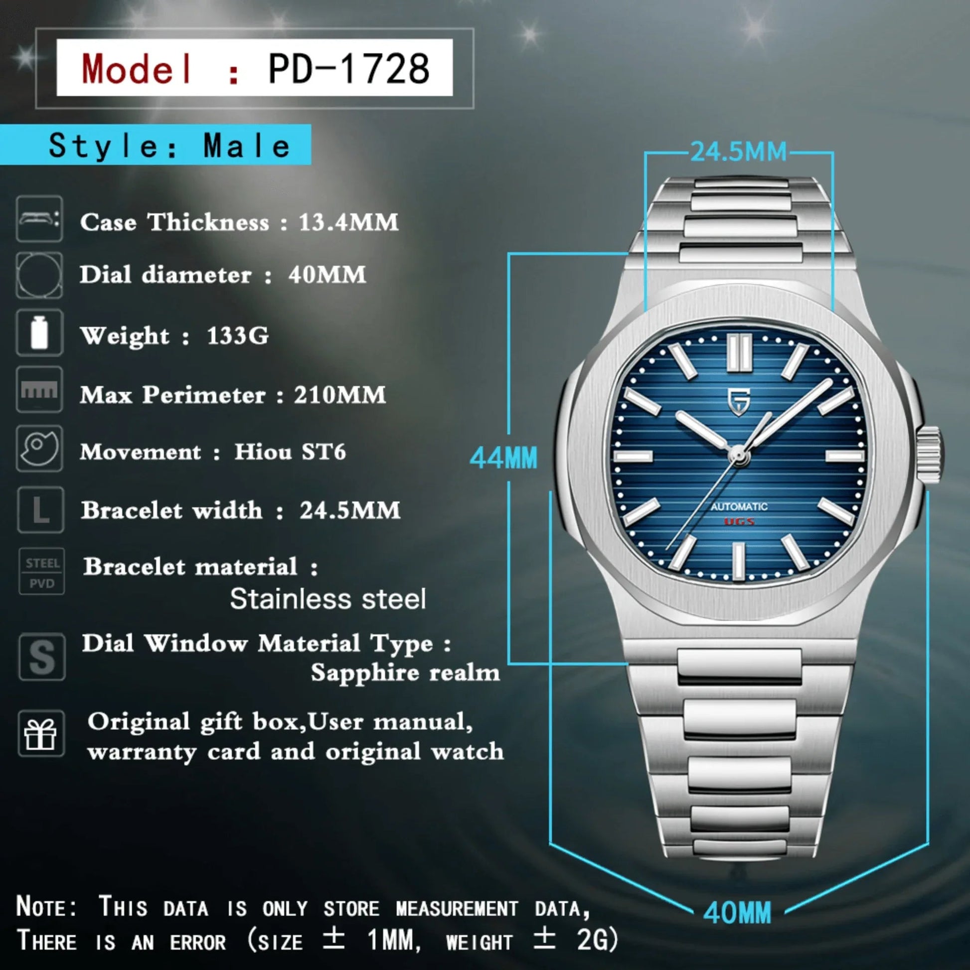 Pagani Design PD-1728 Nautilus Homage Automatic Movement (ST6) | Stainless Steel Dial Men's 40MM Watch | White Dial - DREAM WATCHES
