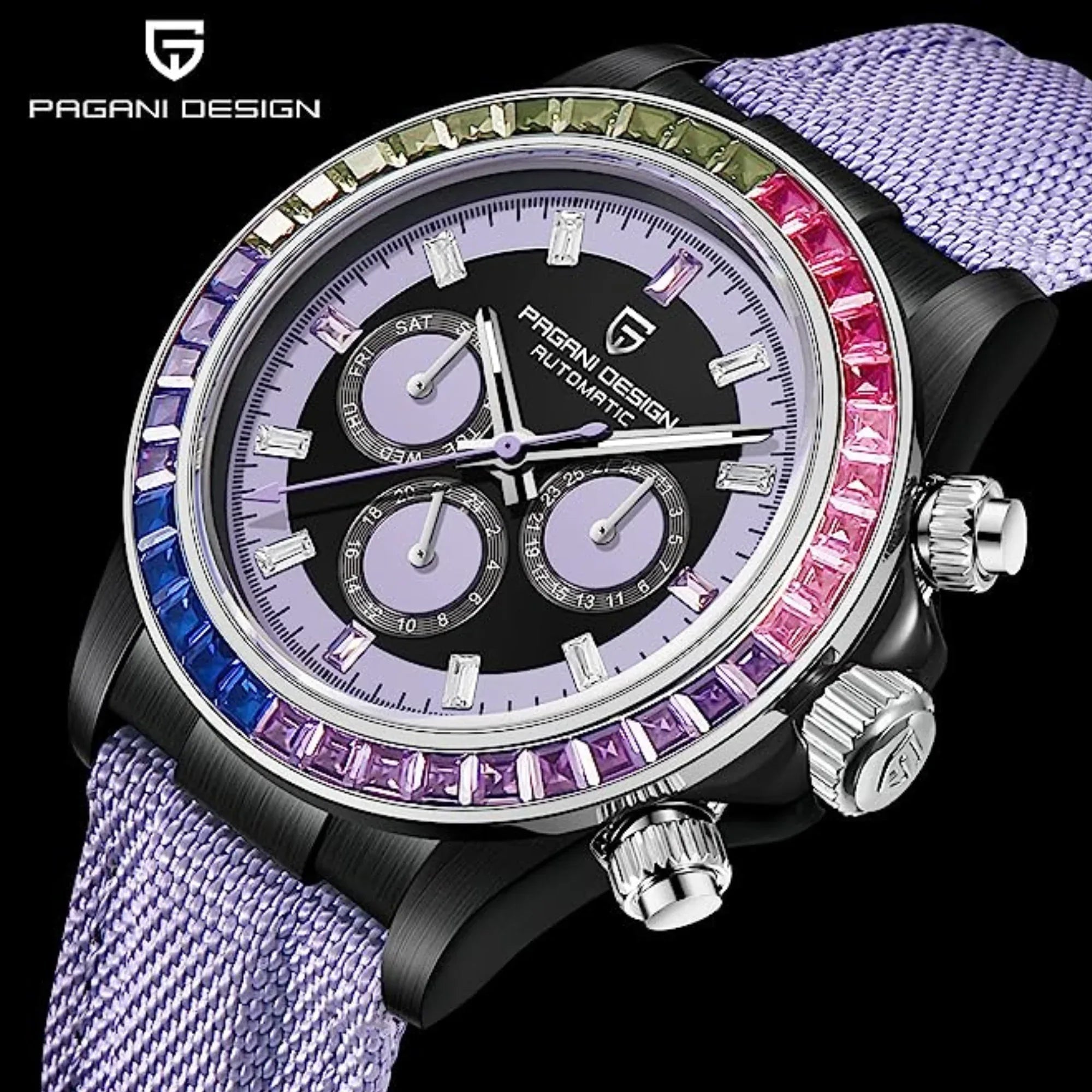 Pagani Design PD-1732 Watches for Men Luxury Automatic Mechanical Watch 40mm Rainbow Bezel Casual Fashion Sport Chronograph Wristwatches Waterproof 200M - Purple - DREAM WATCHES