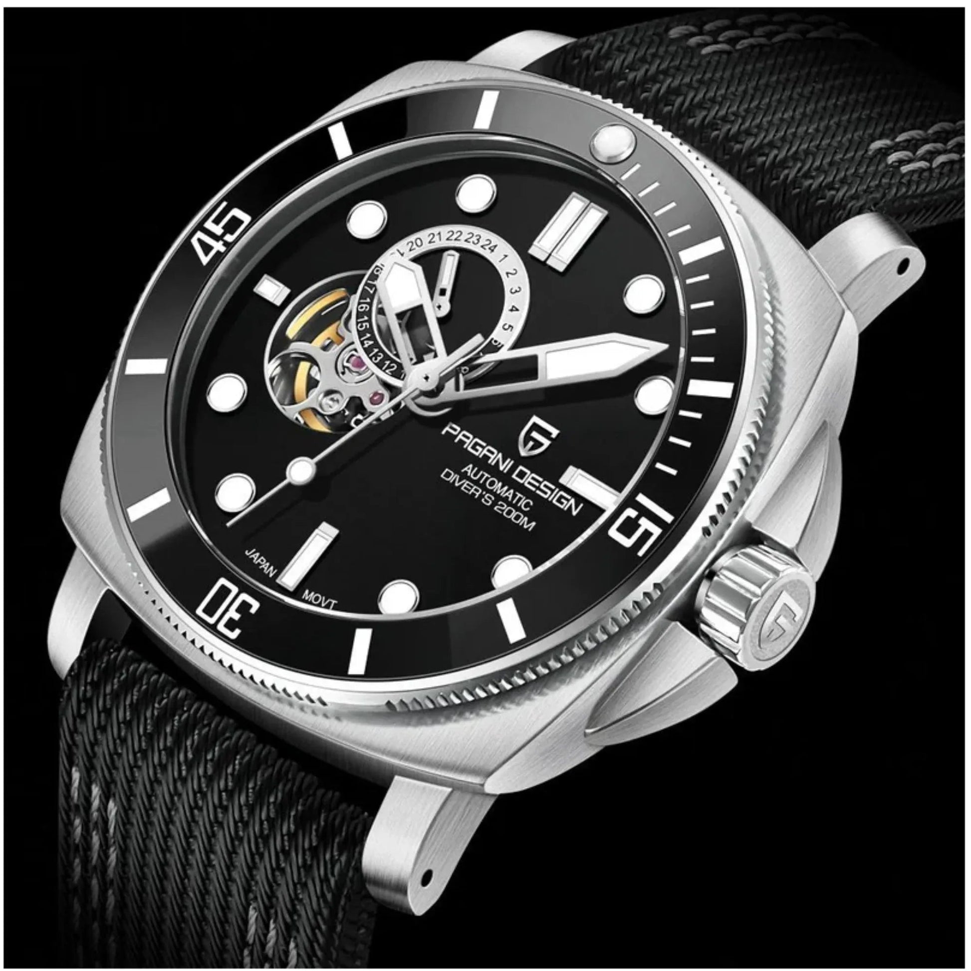 Pagani Design PD-1736 Mechanical Automatic Stainless Steel Men's 43MM Watch (Black Dial) - DREAM WATCHES