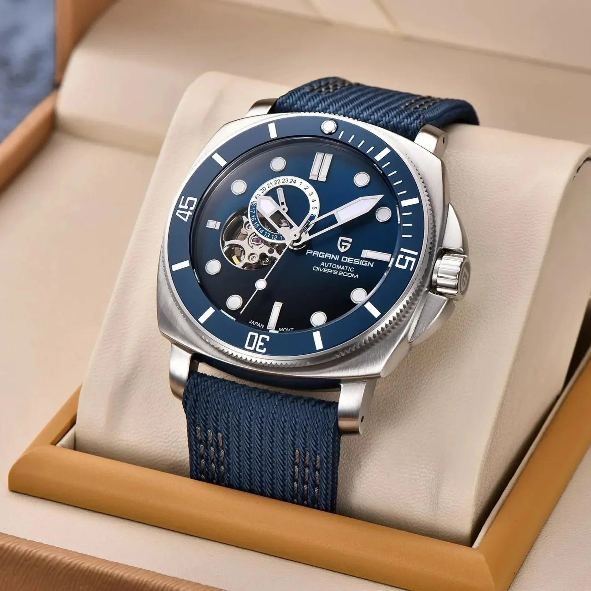 Pagani Design PD-1736 Mechanical Automatic Stainless Steel Men's 43MM Watch (Blue Dial) - DREAM WATCHES