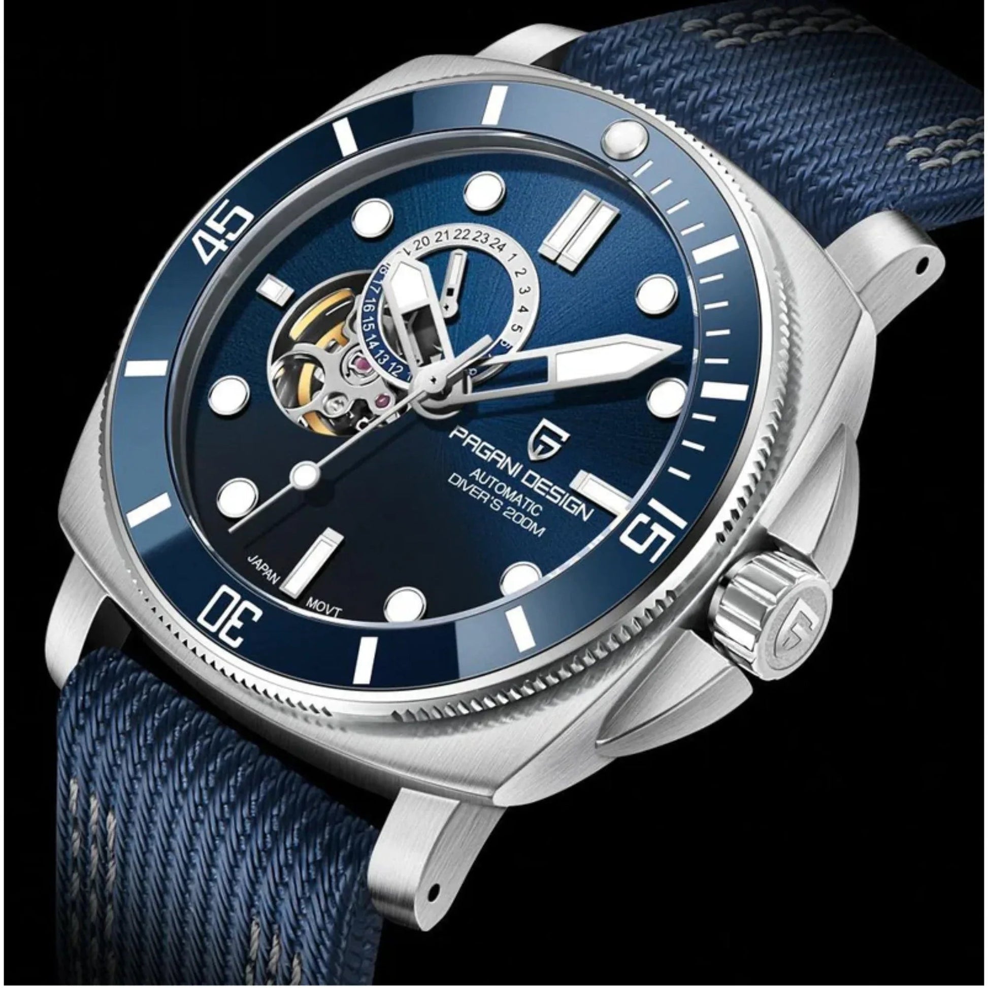 Pagani Design PD-1736 Mechanical Automatic Stainless Steel Men's 43MM Watch (Blue Dial) - DREAM WATCHES