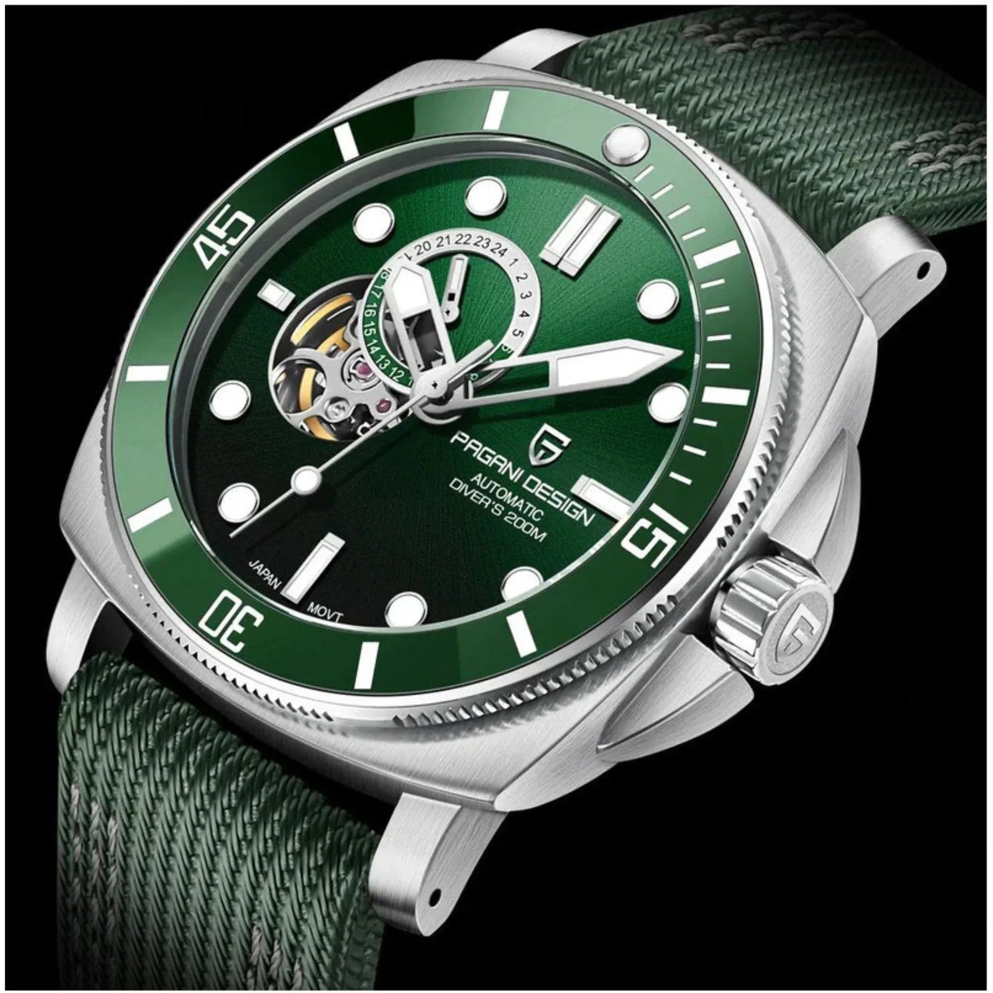 Pagani Design PD-1736 Mechanical Automatic Stainless Steel Men's 43MM Watch (Green Dial) - DREAM WATCHES