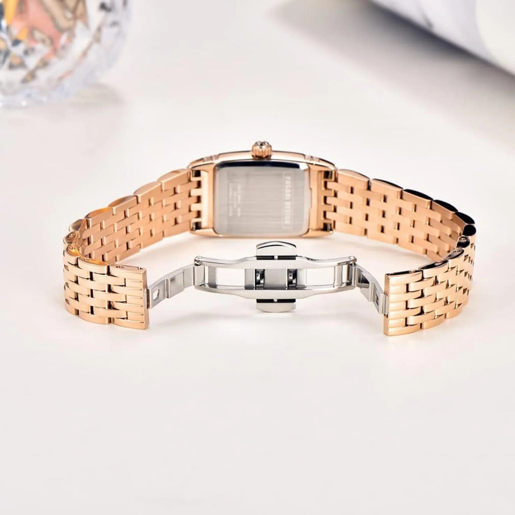 Pagani Design PD-1737 Women's Quartz Watches 22mm with Stone Set Rectangle Case, Analogue Display and Stainless Steel Ladies Watch - Gold MOP Purple - DREAM WATCHES