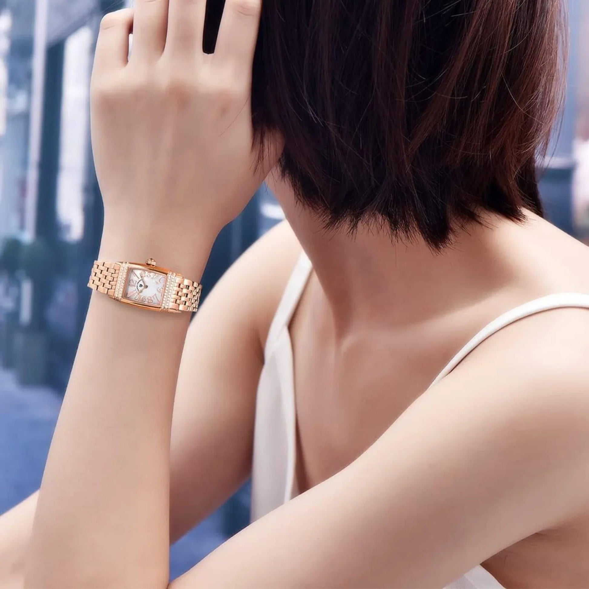 Pagani Design PD-1737 Women's Quartz Watches 22mm with Stone Set Rectangle Case, Analogue Display and Stainless Steel Ladies Watch - Gold White - DREAM WATCHES