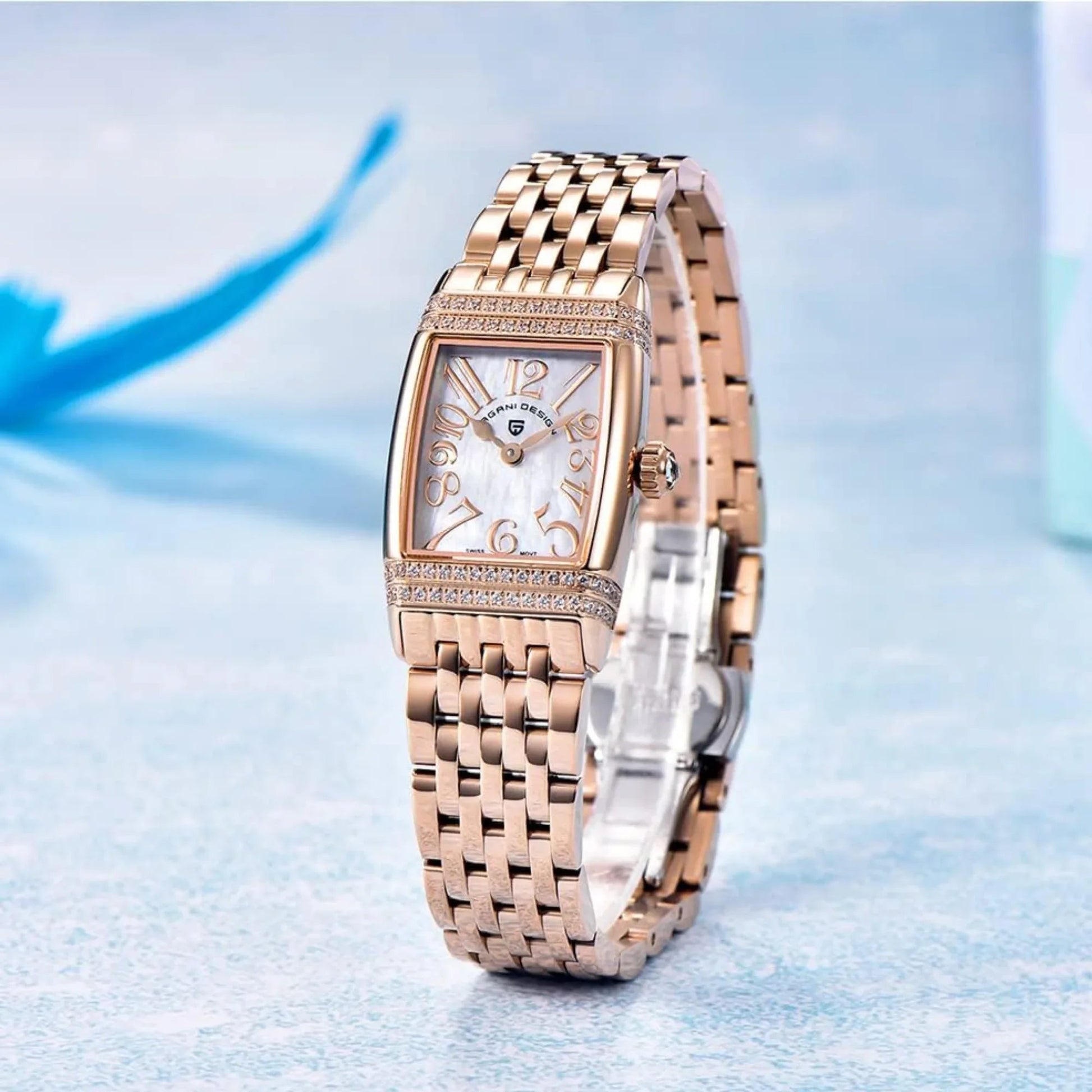 Pagani Design PD-1737 Women's Quartz Watches 22mm with Stone Set Rectangle Case, Analogue Display and Stainless Steel Ladies Watch - Gold White - DREAM WATCHES