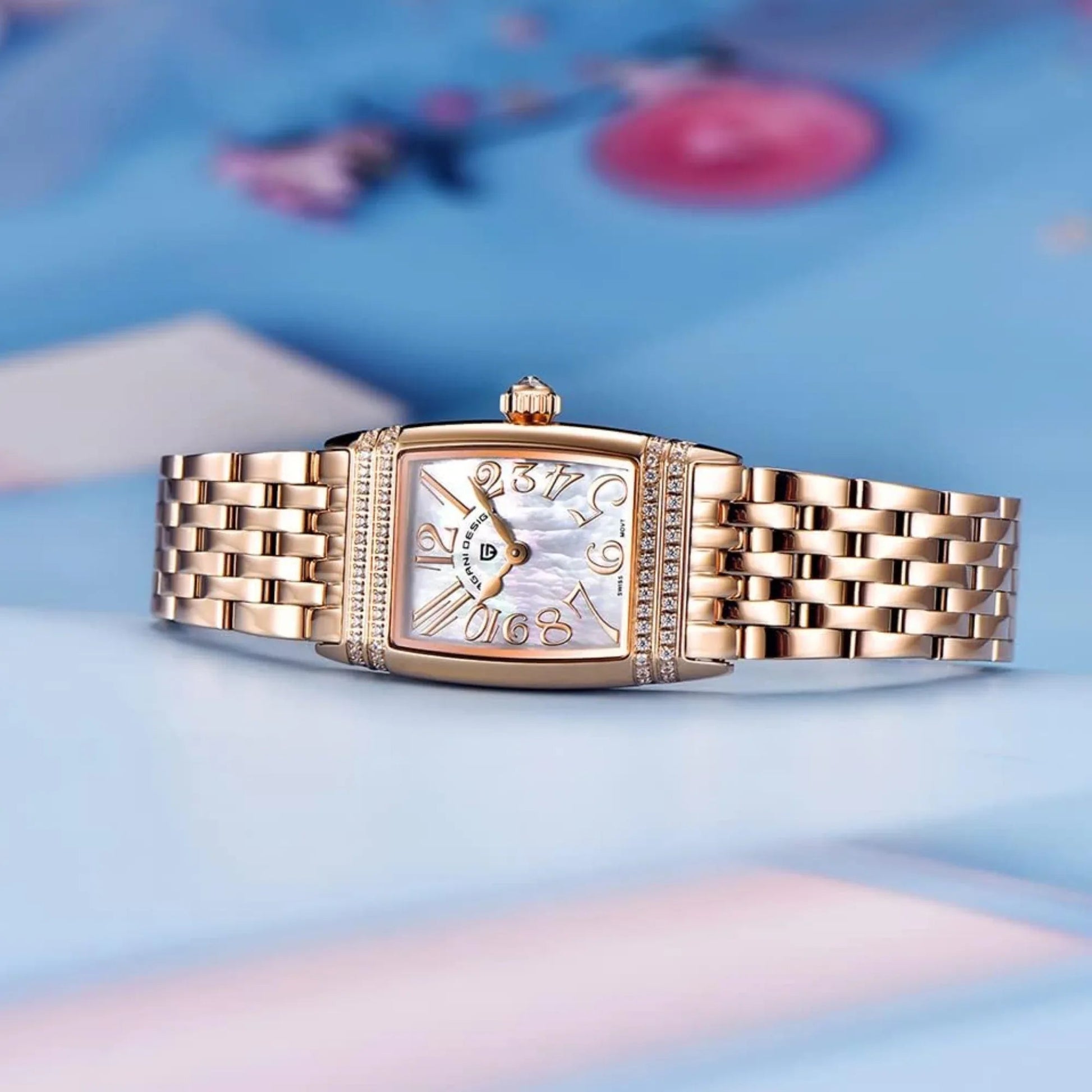 Pagani Design PD-1737 Women's Quartz Watches 22mm with Stone Set Rectangle Case, Analogue Display and Stainless Steel Ladies Watch - Gold White - DREAM WATCHES