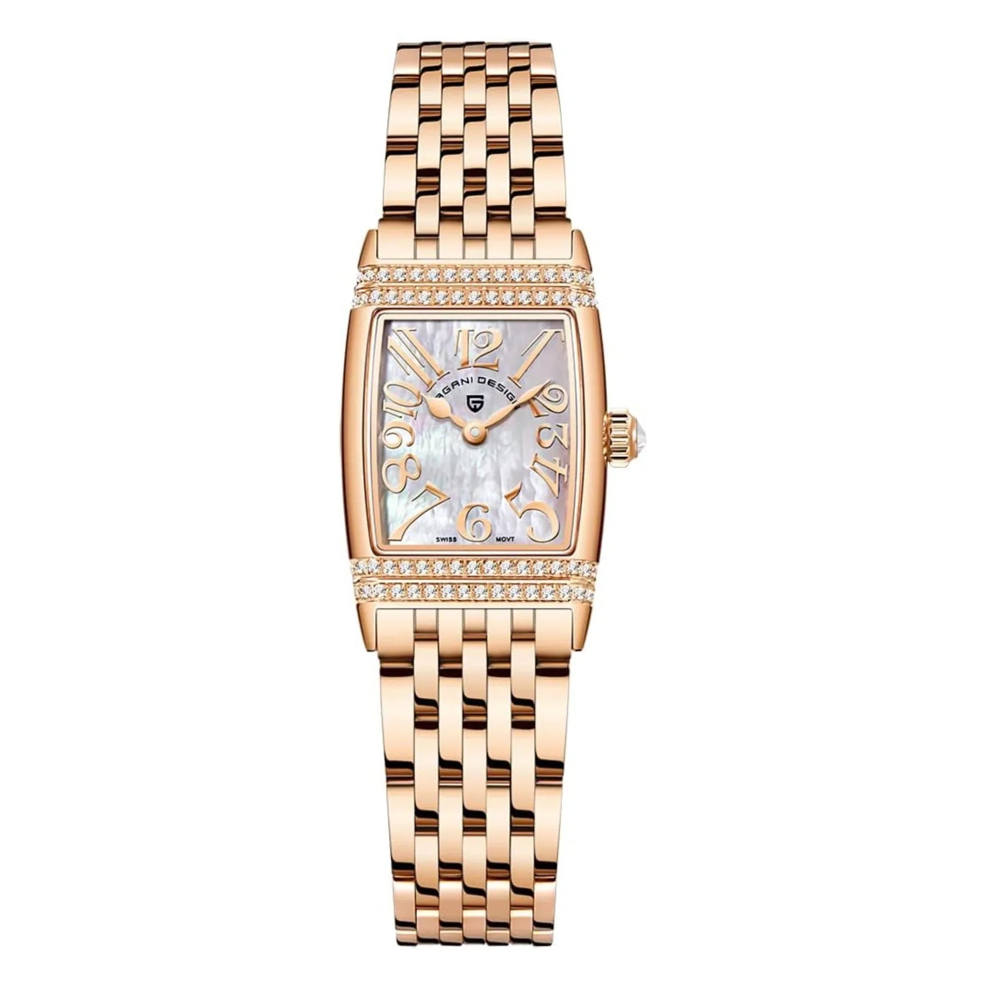 Pagani Design PD-1737 Women's Quartz Watches 22mm with Stone Set Rectangle Case, Analogue Display and Stainless Steel Ladies Watch - Gold White - DREAM WATCHES