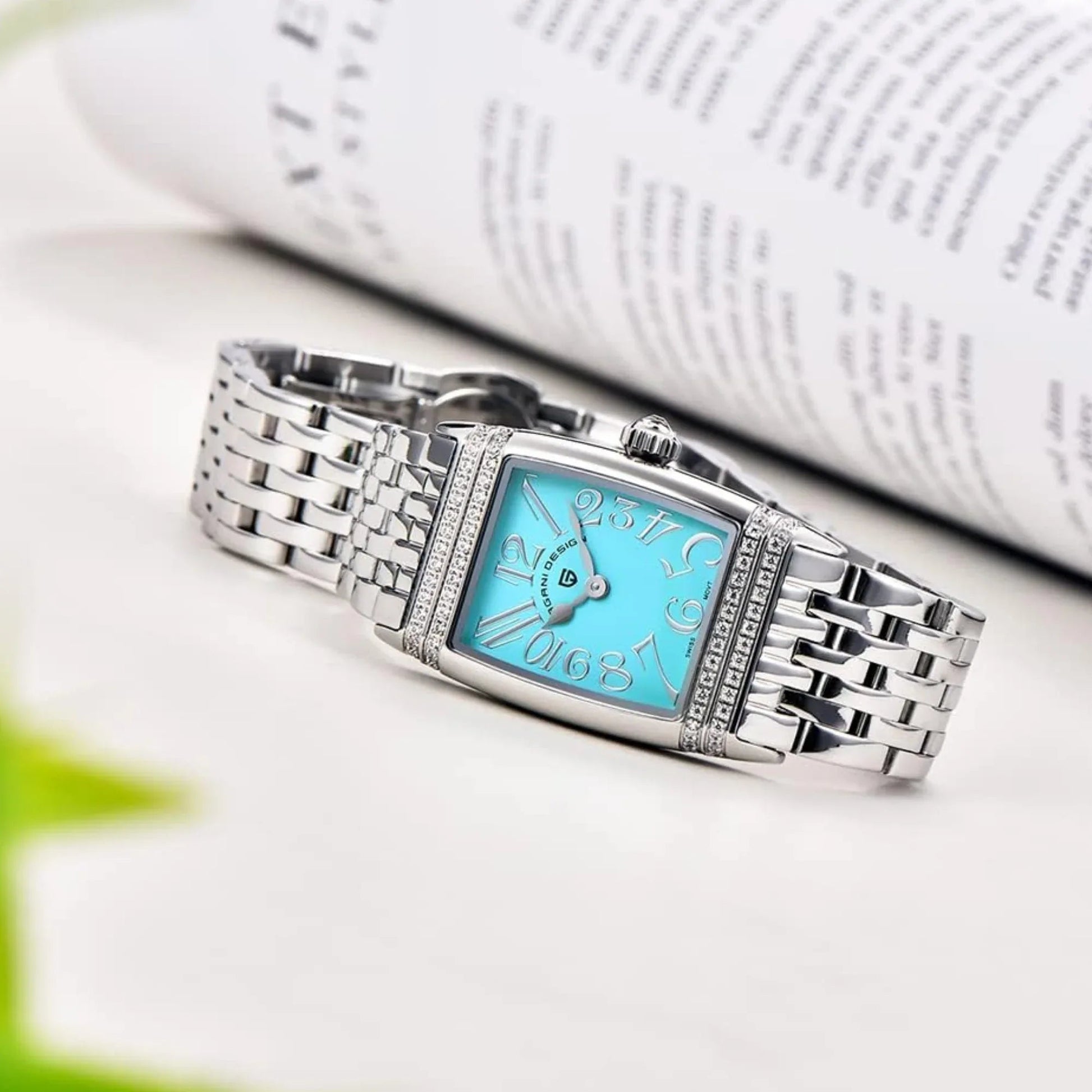 Pagani Design PD-1737 Women's Quartz Watches 22mm with Stone Set Rectangle Case, Analogue Display and Stainless Steel Ladies Watch - Silver - Tiffany Blue - DREAM WATCHES
