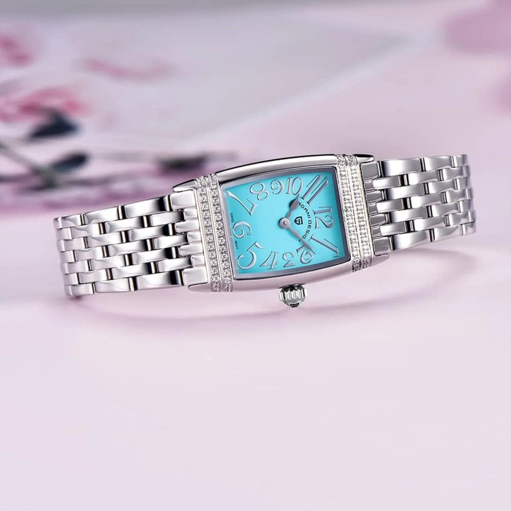 Pagani Design PD-1737 Women's Quartz Watches 22mm with Stone Set Rectangle Case, Analogue Display and Stainless Steel Ladies Watch - Silver - Tiffany Blue - DREAM WATCHES