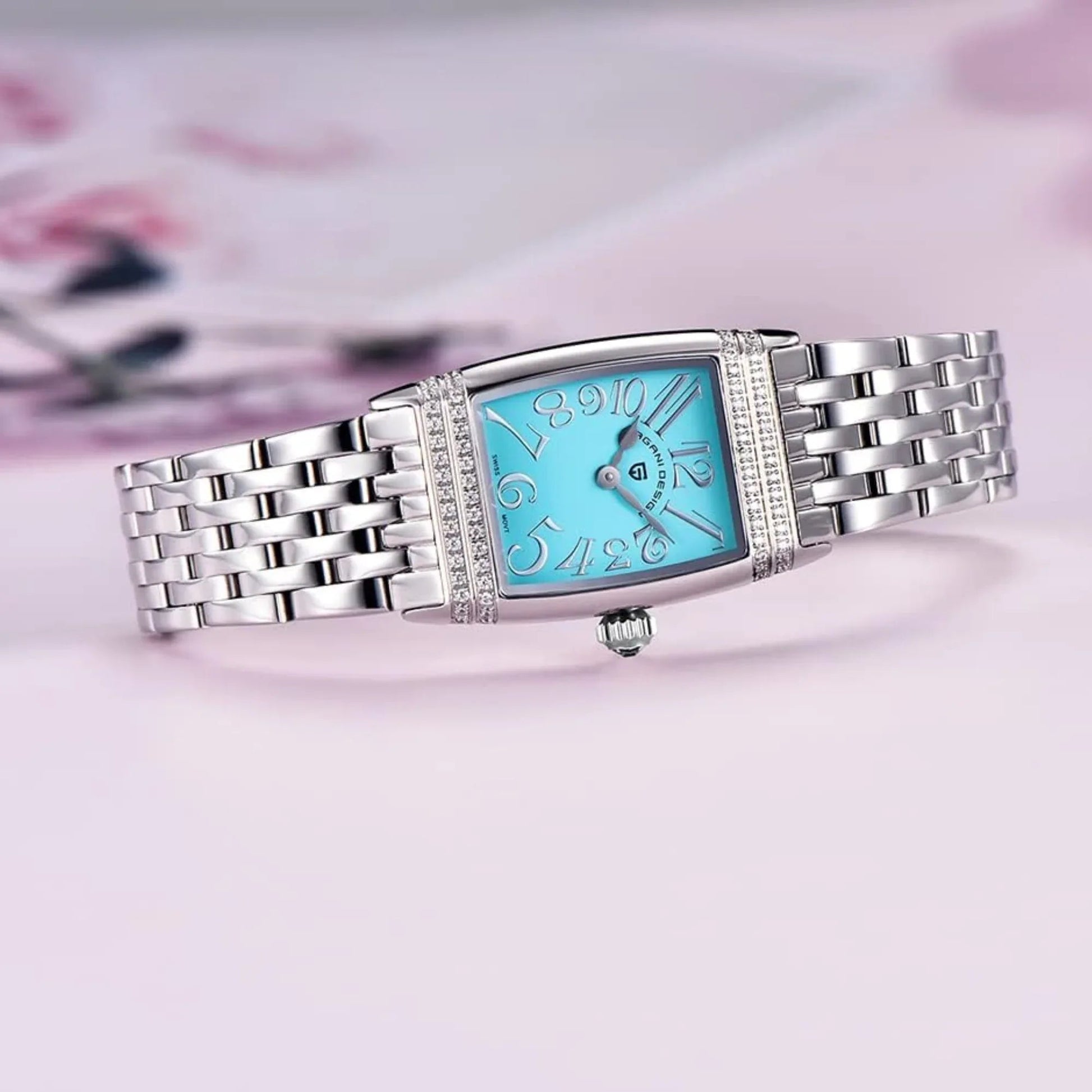 Pagani Design PD-1737 Women's Quartz Watches 22mm with Stone Set Rectangle Case, Analogue Display and Stainless Steel Ladies Watch - Silver - Tiffany Blue - DREAM WATCHES