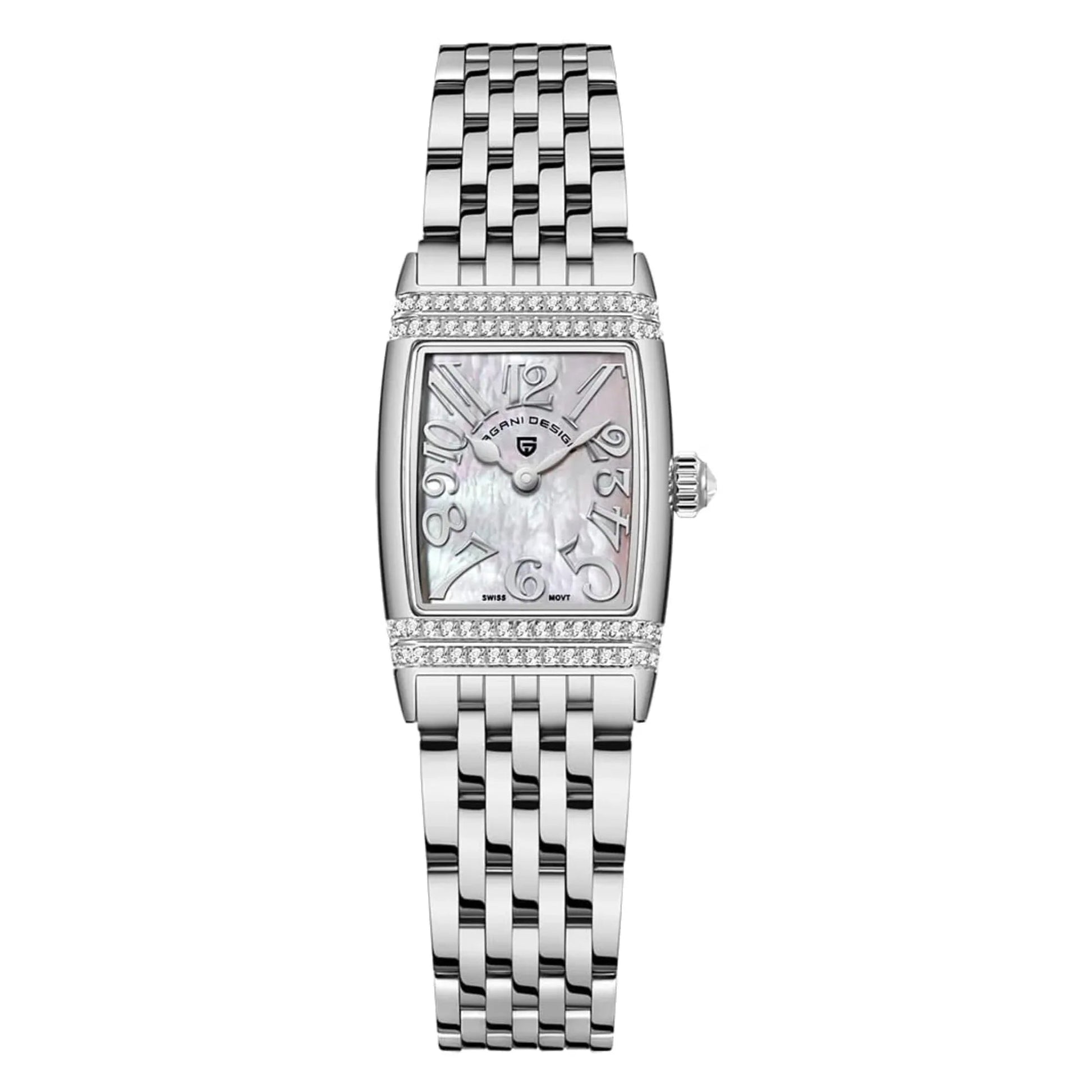Pagani Design PD-1737 Women's Quartz Watches 22mm with Stone Set Rectangle Case, Analogue Display and Stainless Steel Ladies Watch - Silver White - DREAM WATCHES
