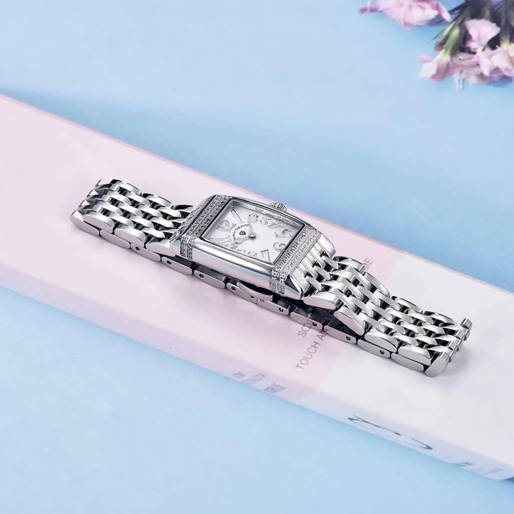 Pagani Design PD-1737 Women's Quartz Watches 22mm with Stone Set Rectangle Case, Analogue Display and Stainless Steel Ladies Watch - Silver White - DREAM WATCHES