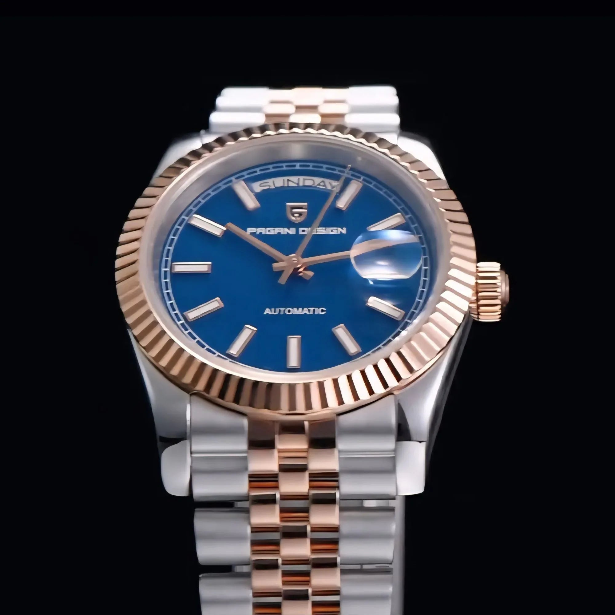 Pagani Design PD-1752 Presidential Day-Date Homage Automatic Movement (ST-16) | Stainless Steel Dial Men's 36 MM Watch | BLUE DIAL - DREAM WATCHES