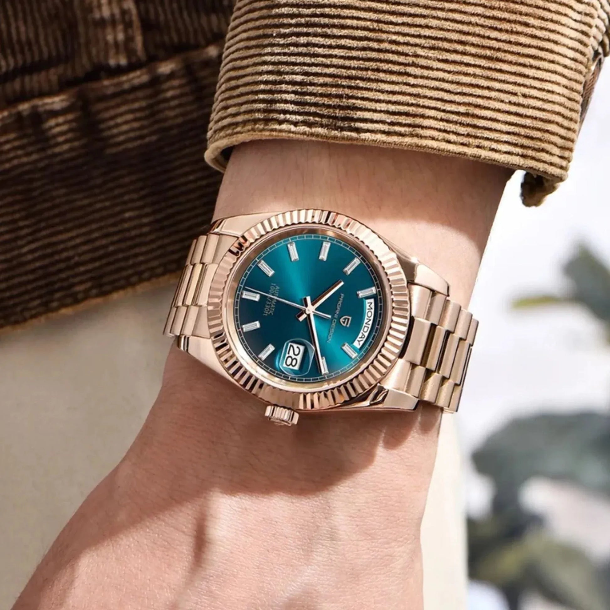 Pagani Design PD-1752 Presidential Day-Date Homage Automatic Movement (ST-16) | Stainless Steel Dial Men's 36 MM Watch | BLUE DIAL - DREAM WATCHES