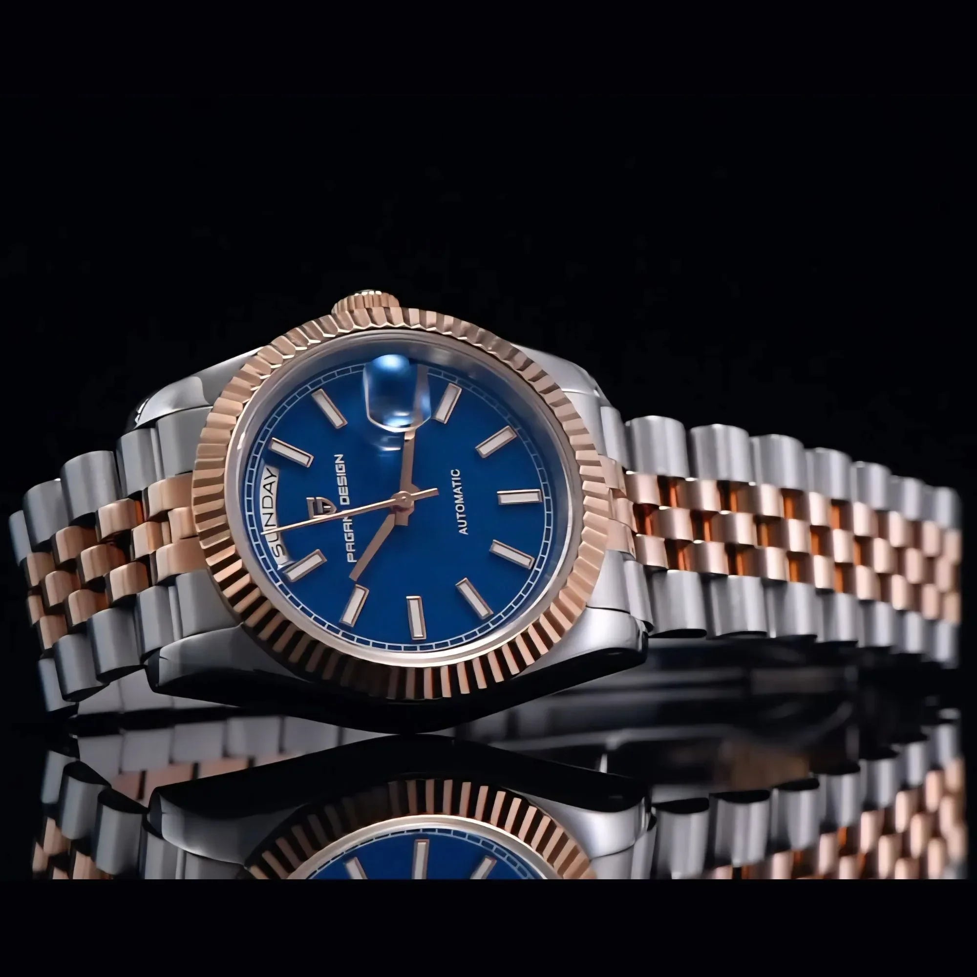 Pagani Design PD-1752 Presidential Day-Date Homage Automatic Movement (ST-16) | Stainless Steel Dial Men's 36 MM Watch | BLUE DIAL - DREAM WATCHES