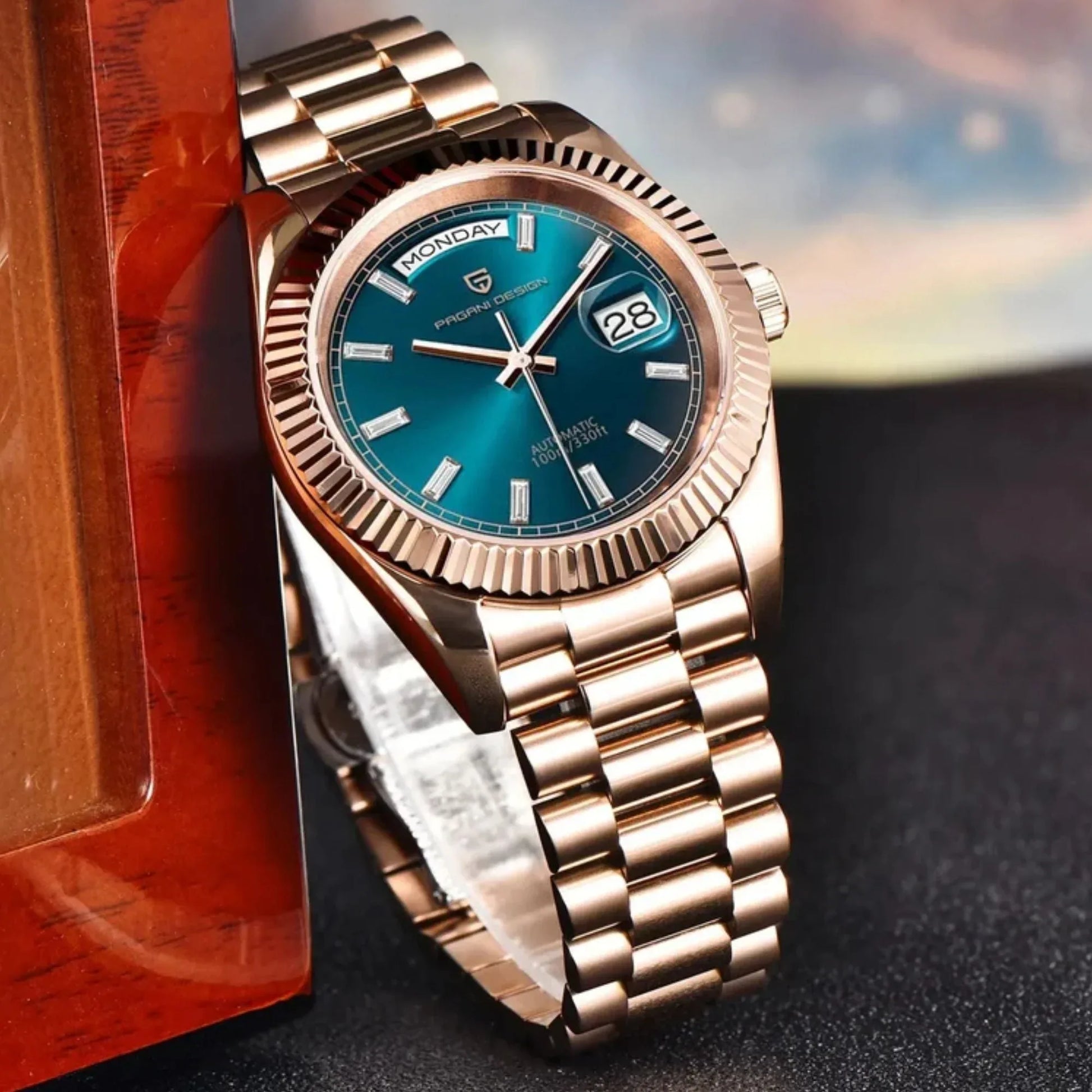 Pagani Design PD-1752 Presidential Day-Date Homage Automatic Movement (ST-16) | Stainless Steel Dial Men's 36 MM Watch | BLUE DIAL - DREAM WATCHES