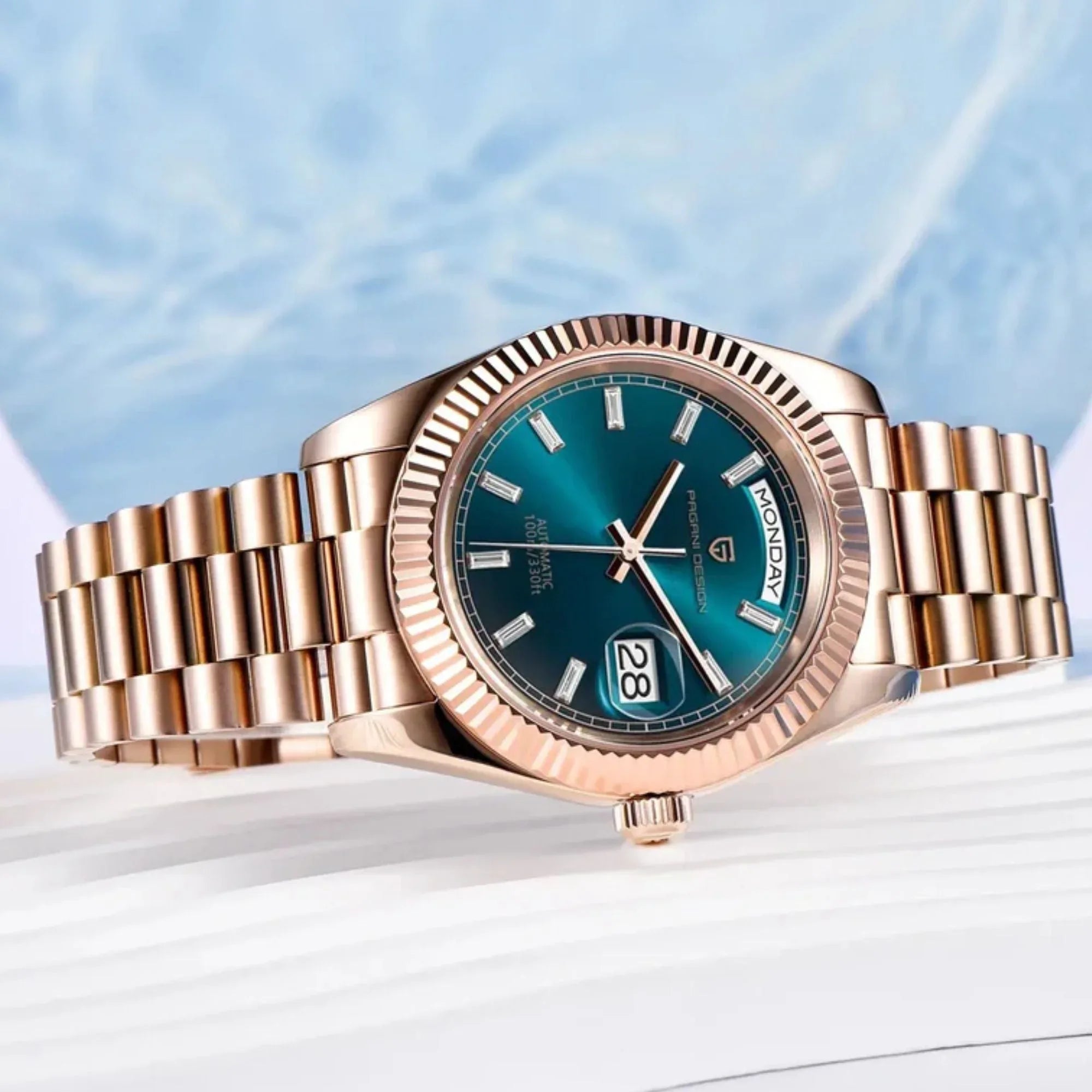 Pagani Design PD-1752 Presidential Day-Date Homage Automatic Movement (ST-16) | Stainless Steel Dial Men's 36 MM Watch | BLUE DIAL - DREAM WATCHES