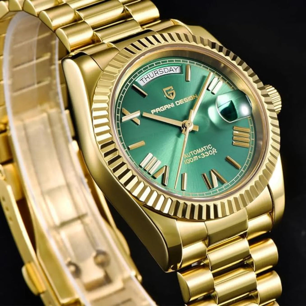 Pagani Design PD-1752 Presidential Day-Date Homage Automatic Movement (ST-16) | Stainless Steel Dial Men's 36 MM Watch | Green Dial - DREAM WATCHES