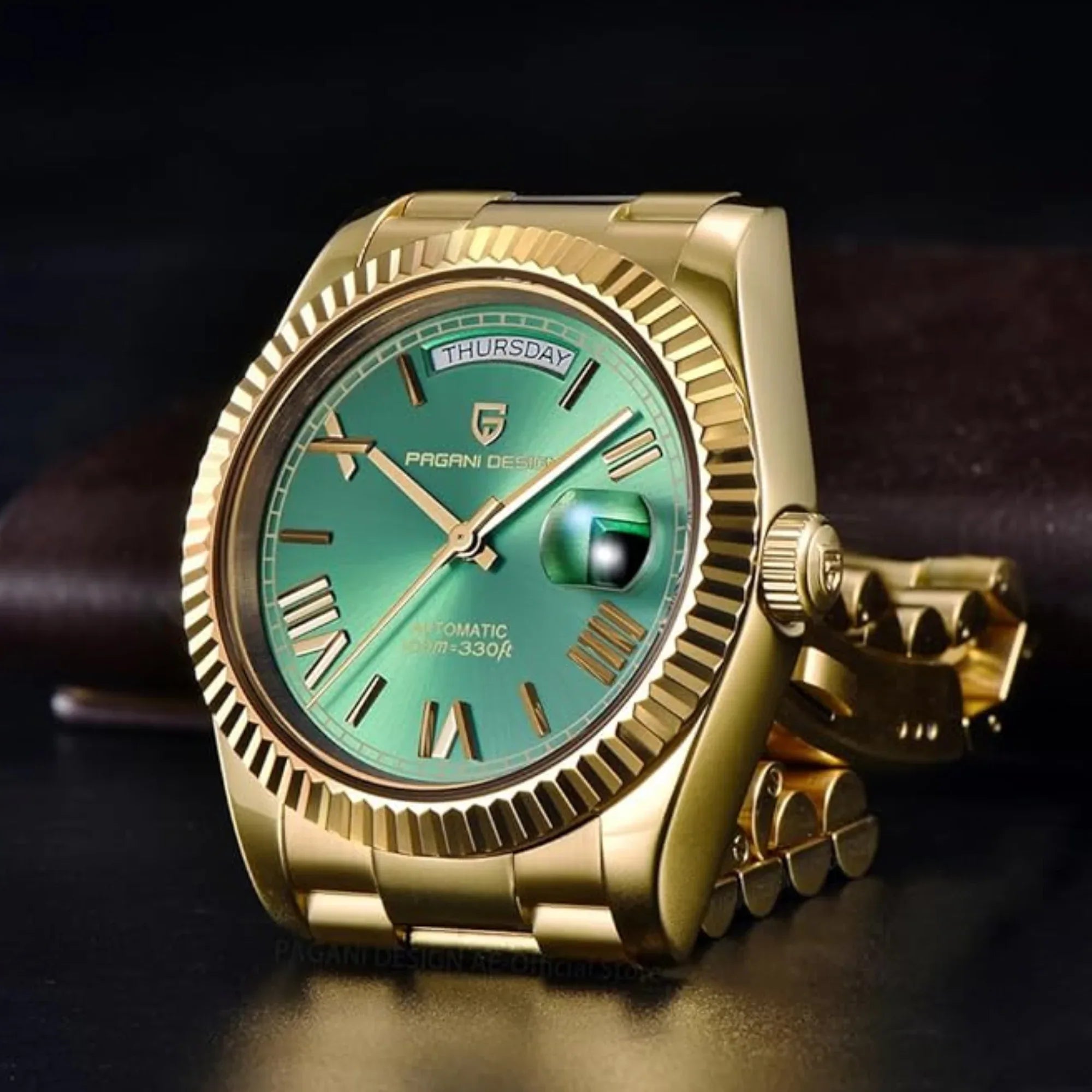 Pagani Design PD-1752 Presidential Day-Date Homage Automatic Movement (ST-16) | Stainless Steel Dial Men's 36 MM Watch | Green Dial - DREAM WATCHES