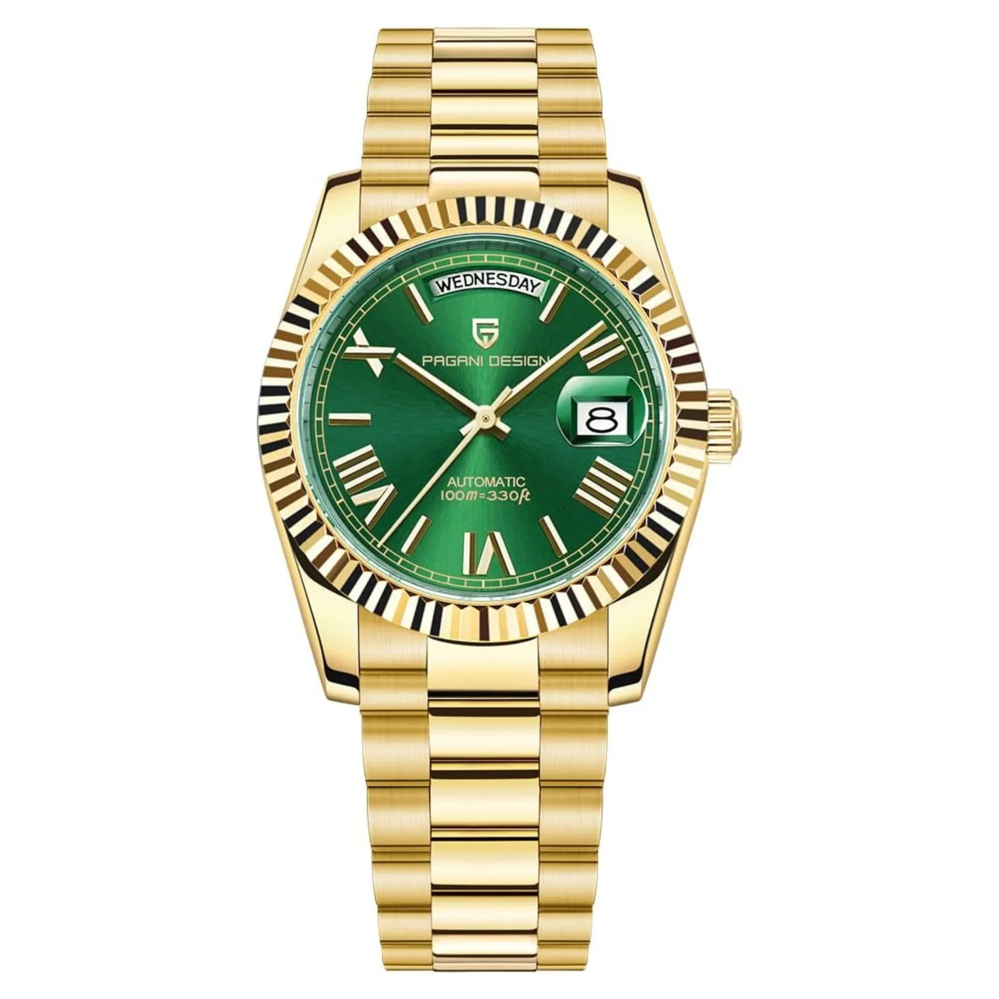 Pagani Design PD-1752 Presidential Day-Date Homage Automatic Movement (ST-16) | Stainless Steel Dial Men's 36 MM Watch | Green Dial - DREAM WATCHES