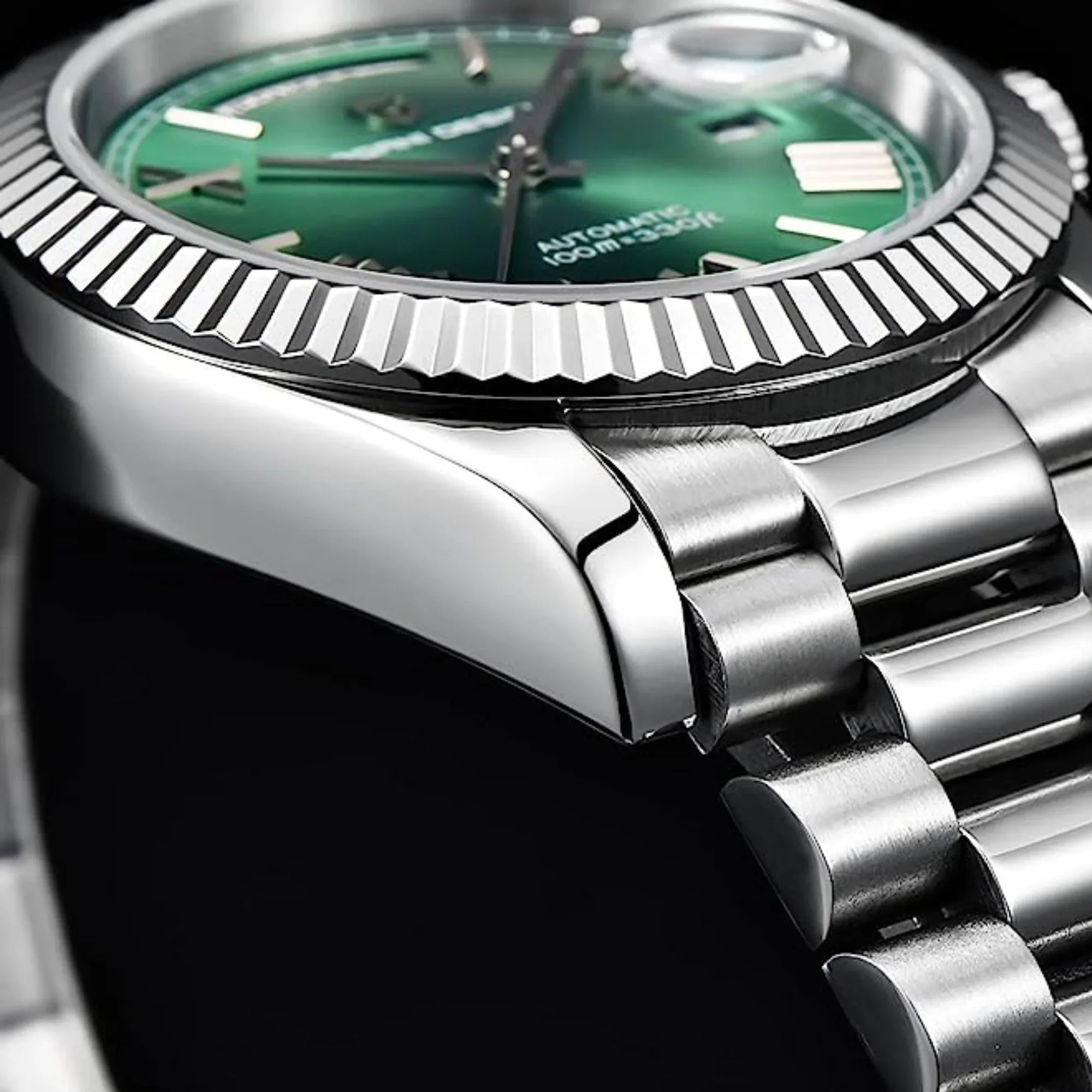 Pagani Design PD-1752 Presidential Day-Date Homage Automatic Movement (ST-16) | Stainless Steel Dial Men's 36 MM Watch | Green Dial - DREAM WATCHES