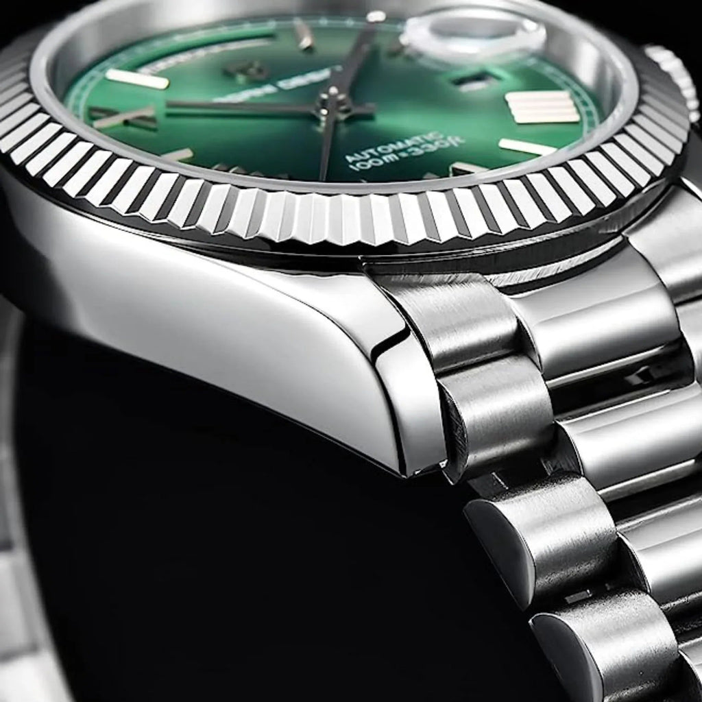 Pagani Design PD-1752 Presidential Day-Date Homage Automatic Movement (ST-16) | Stainless Steel Dial Men's 36 MM Watch | Green Dial - DREAM WATCHES