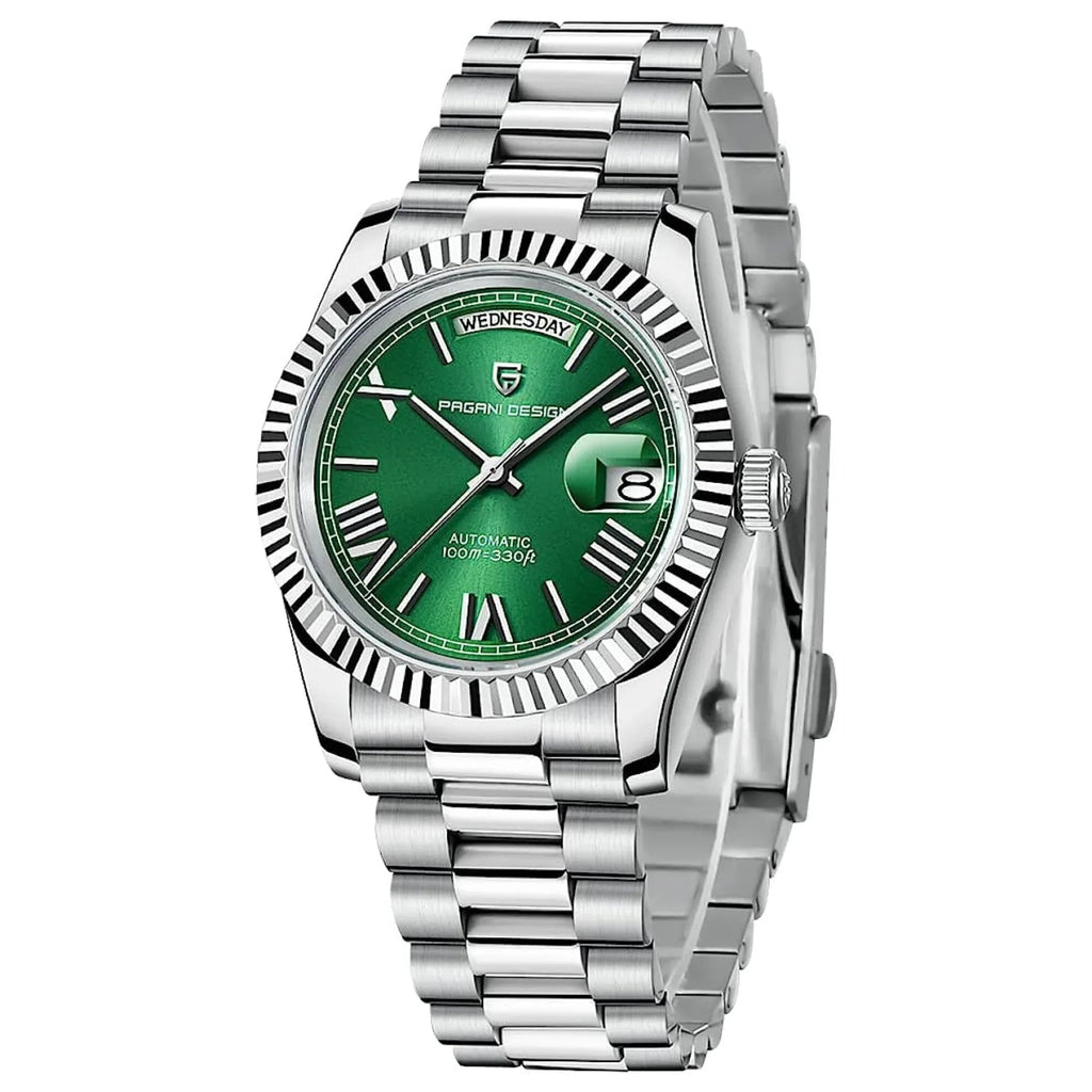 Pagani Design PD-1752 Presidential Day-Date Homage Automatic Movement (ST-16) | Stainless Steel Dial Men's 36 MM Watch | Green Dial - DREAM WATCHES