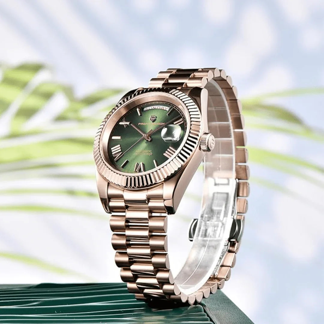Pagani Design PD-1752 Presidential Day-Date Homage Automatic Movement (ST-16) | Stainless Steel Dial Men's 36 MM Watch | GREEN DIAL - DREAM WATCHES